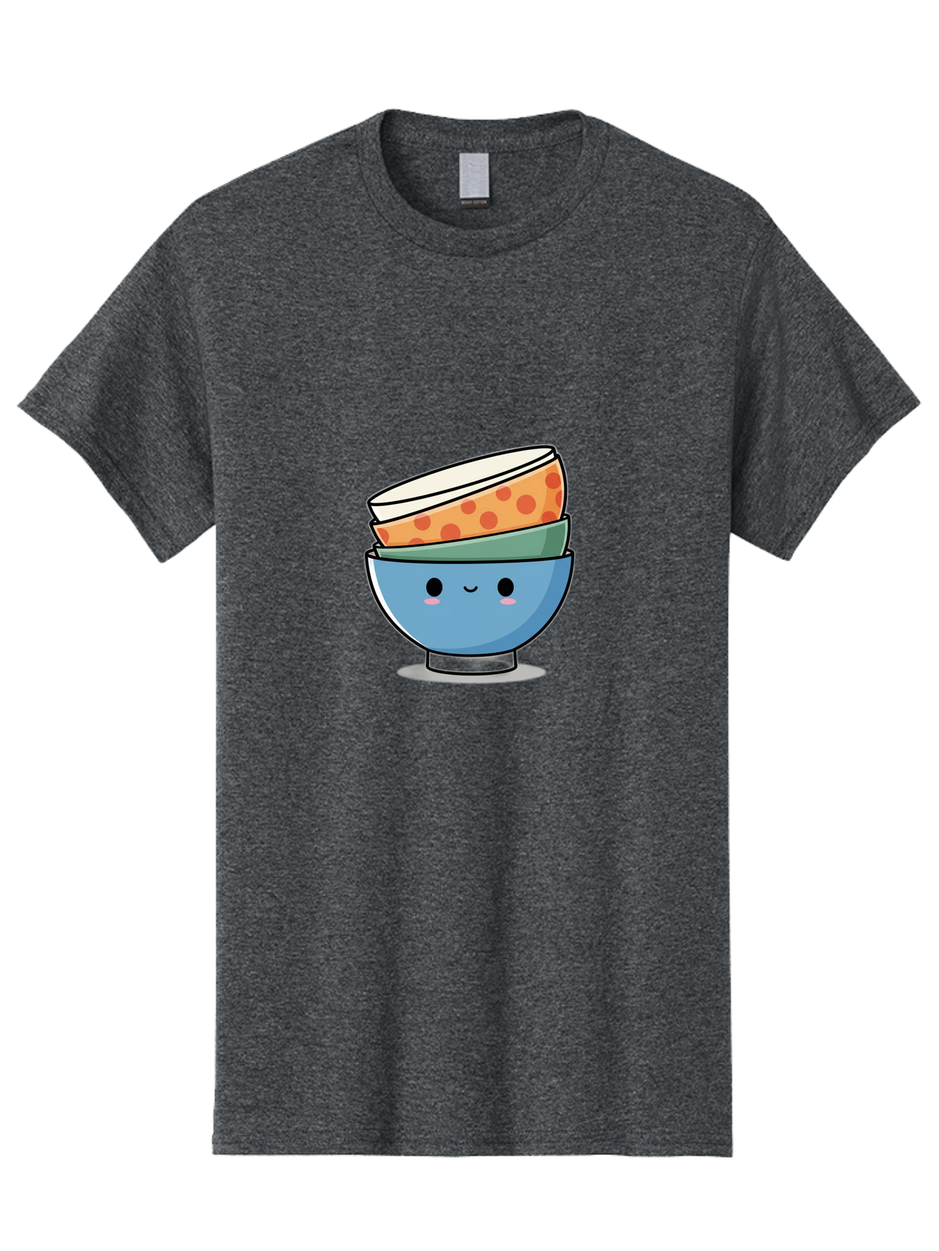 Stacked-Bowls Men'S Graphic Tee, 100% Cotton, Comfortable Casual Summer Wear, Machine Washable, Stacked Bowls, Cartoon Character, Kitchen Utensils, Tableware, Kawaii Art, Cute Illustration, Playful Design, Smiling Bowls, Colorful Pattern, Bab449