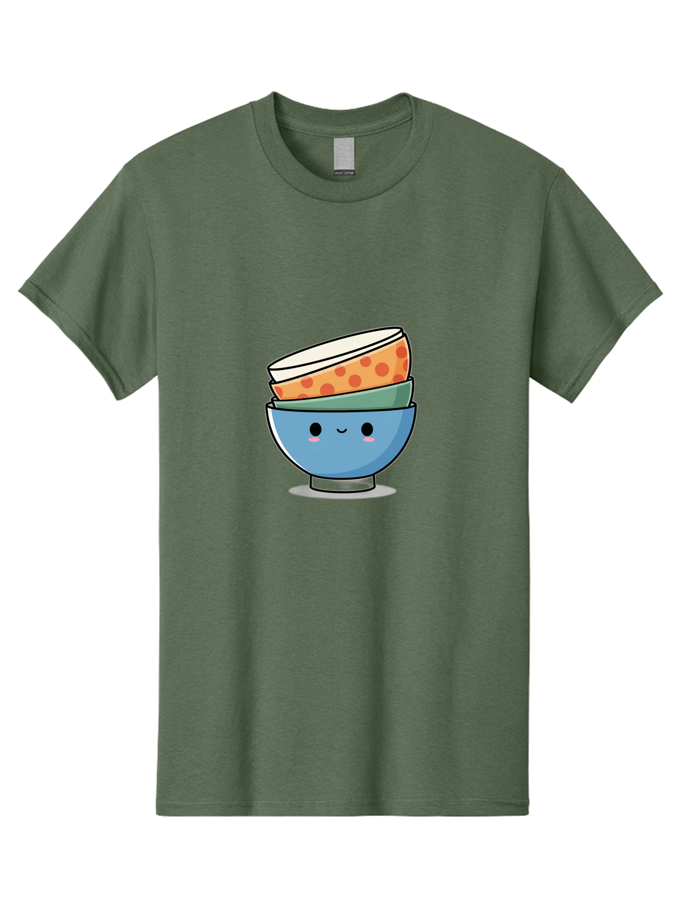 Stacked-Bowls Men'S Graphic Tee, 100% Cotton, Comfortable Casual Summer Wear, Machine Washable, Stacked Bowls, Cartoon Character, Kitchen Utensils, Tableware, Kawaii Art, Cute Illustration, Playful Design, Smiling Bowls, Colorful Pattern, Bab449