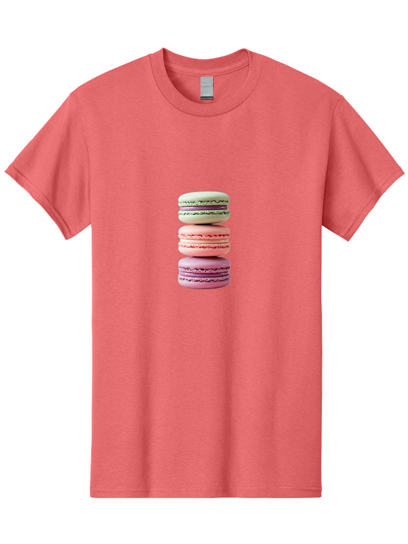 Stacked-Macarons-4 Men'S Graphic Tee, 100% Cotton, Comfortable Casual Summer Wear, Machine Washable, Pink And White Macarons, Stacked Macarons, Pastel Colors, French Desserts, Sweet Treats, Baked Goods, Delicate Texture, Creamy Filling Bab454