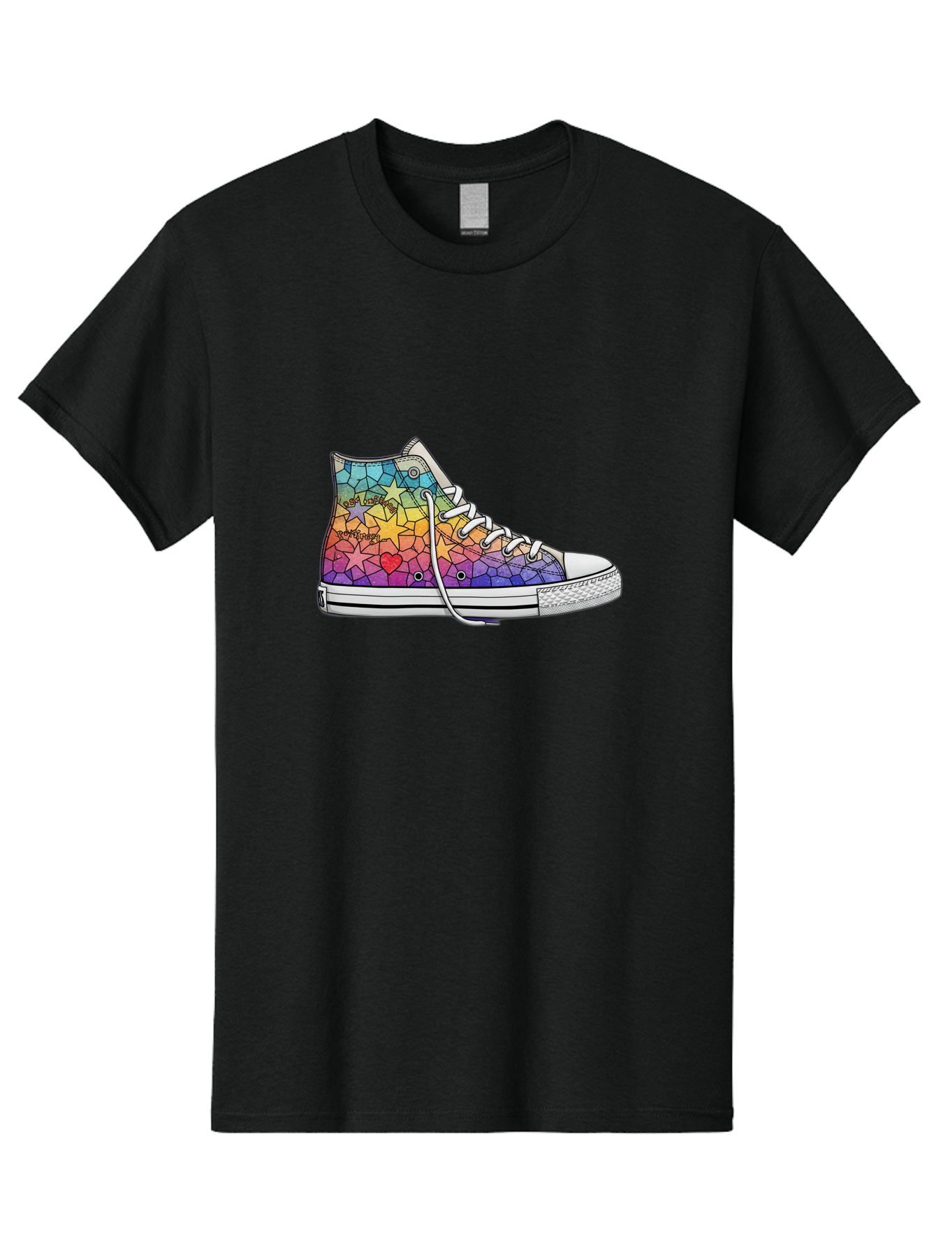 Stained-Glass-Sneaker Men'S Graphic Tee, 100% Cotton, Comfortable Casual Summer Wear, Machine Washable, Colorful Sneakers, Rainbow Stars, Mosaic Art, Vibrant Footwear, Playful Design, Custom Kicks, Funky Fashion, Trendy Shoes, Streetwear Bab456