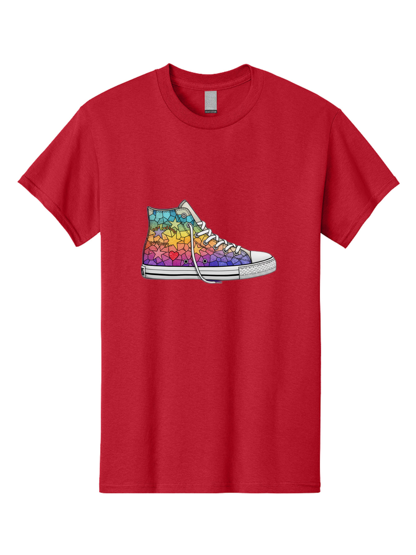 Stained-Glass-Sneaker Men'S Graphic Tee, 100% Cotton, Comfortable Casual Summer Wear, Machine Washable, Colorful Sneakers, Rainbow Stars, Mosaic Art, Vibrant Footwear, Playful Design, Custom Kicks, Funky Fashion, Trendy Shoes, Streetwear Bab456