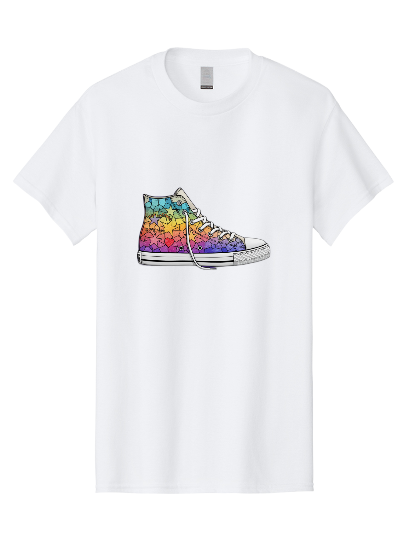 Stained-Glass-Sneaker Men'S Graphic Tee, 100% Cotton, Comfortable Casual Summer Wear, Machine Washable, Colorful Sneakers, Rainbow Stars, Mosaic Art, Vibrant Footwear, Playful Design, Custom Kicks, Funky Fashion, Trendy Shoes, Streetwear Bab456