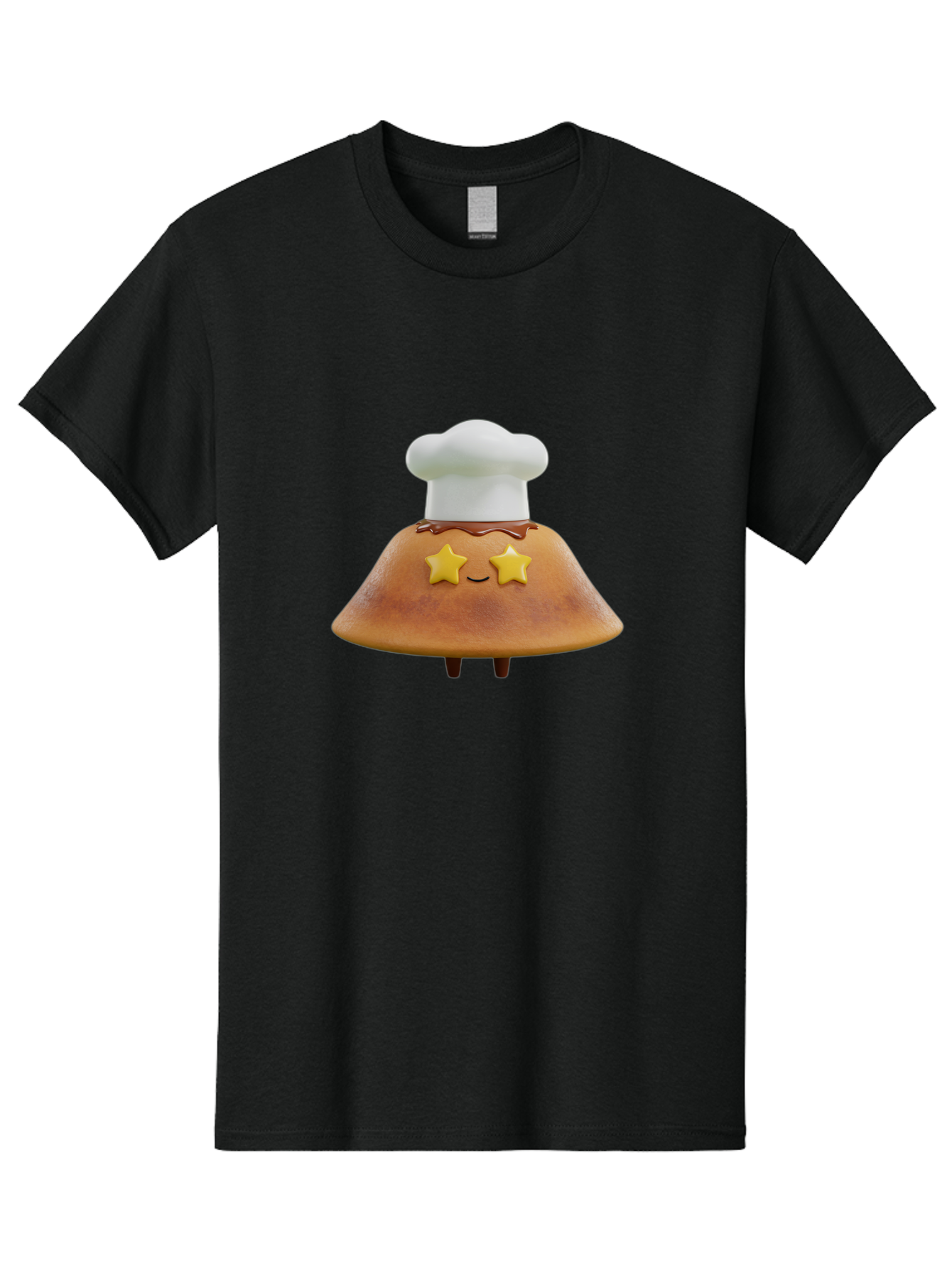 Star-Dosa Men'S Graphic Tee, 100% Cotton, Comfortable Casual Summer Wear, Machine Washable, Smiling Pancake, Chef Hat, Yellow Stars, Chocolate Sauce, Cute Breakfast Food, Adorable Cartoon Character, Fluffy Pancake, Happy Face, Breakfast Theme Bab457