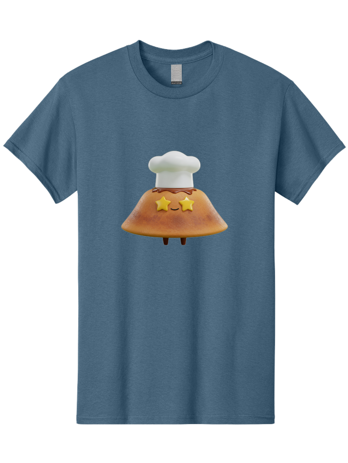 Star-Dosa Men'S Graphic Tee, 100% Cotton, Comfortable Casual Summer Wear, Machine Washable, Smiling Pancake, Chef Hat, Yellow Stars, Chocolate Sauce, Cute Breakfast Food, Adorable Cartoon Character, Fluffy Pancake, Happy Face, Breakfast Theme Bab457