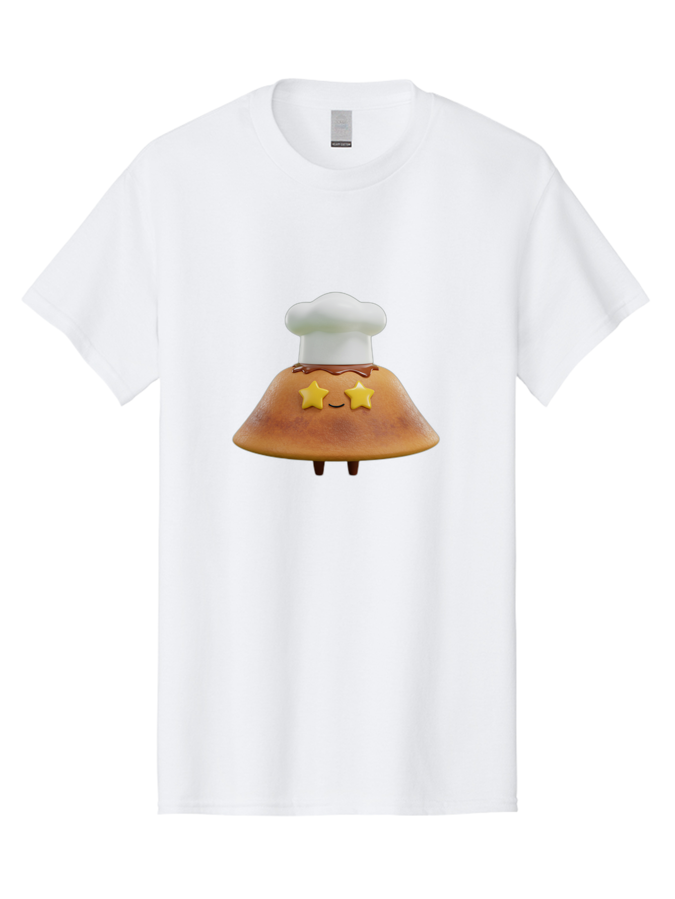 Star-Dosa Men'S Graphic Tee, 100% Cotton, Comfortable Casual Summer Wear, Machine Washable, Smiling Pancake, Chef Hat, Yellow Stars, Chocolate Sauce, Cute Breakfast Food, Adorable Cartoon Character, Fluffy Pancake, Happy Face, Breakfast Theme Bab457