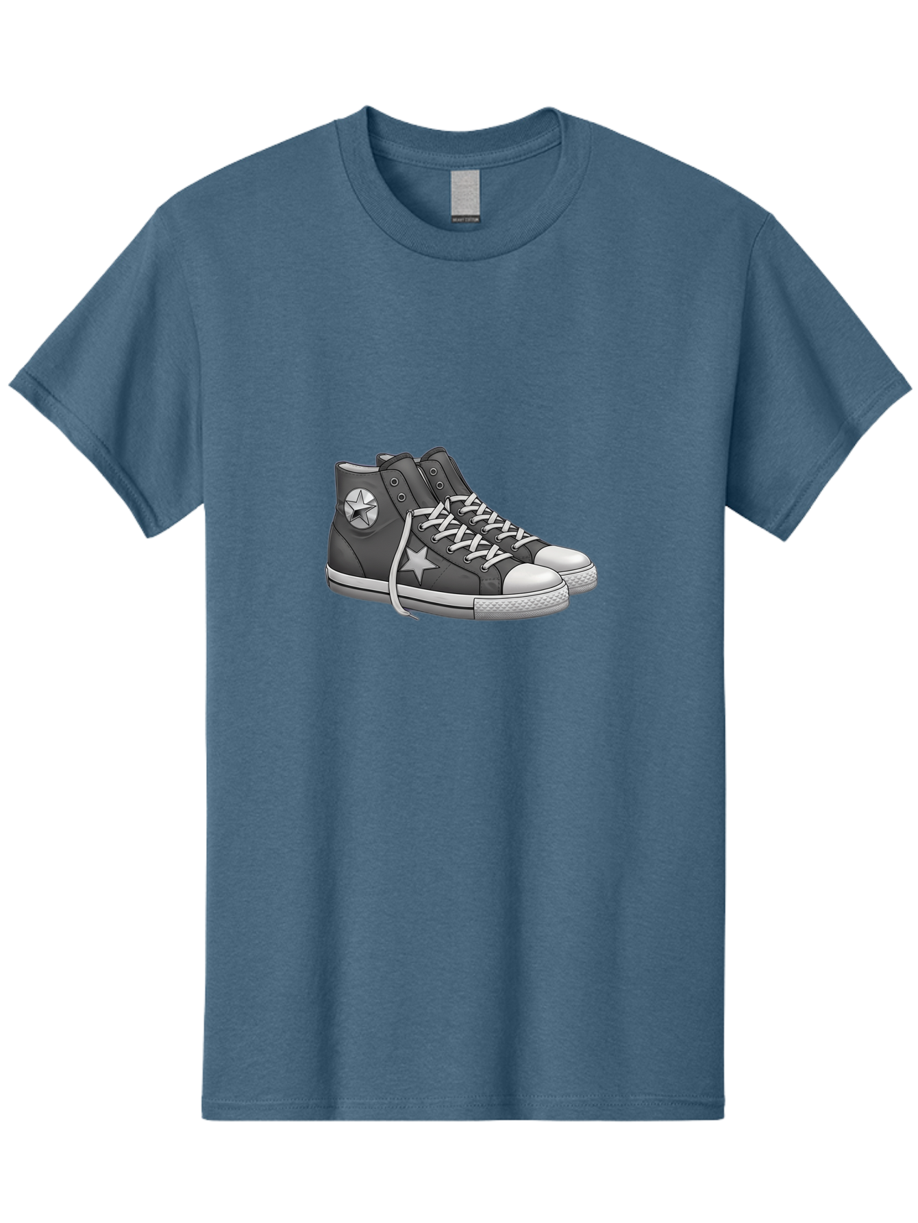 Star-Sneakers Men'S Graphic Tee, 100% Cotton, Comfortable Casual Summer Wear, Machine Washable, Black And White Sneakers, White Star Logo, Casual Footwear, Streetwear Fashion, Athletic Shoes, Minimalist Design, Converse Style Bab459