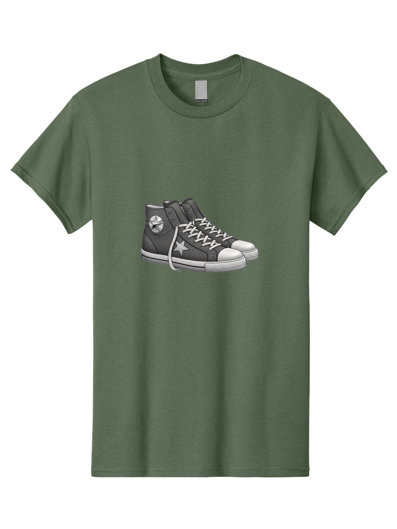 Star-Sneakers Men'S Graphic Tee, 100% Cotton, Comfortable Casual Summer Wear, Machine Washable, Black And White Sneakers, White Star Logo, Casual Footwear, Streetwear Fashion, Athletic Shoes, Minimalist Design, Converse Style Bab459