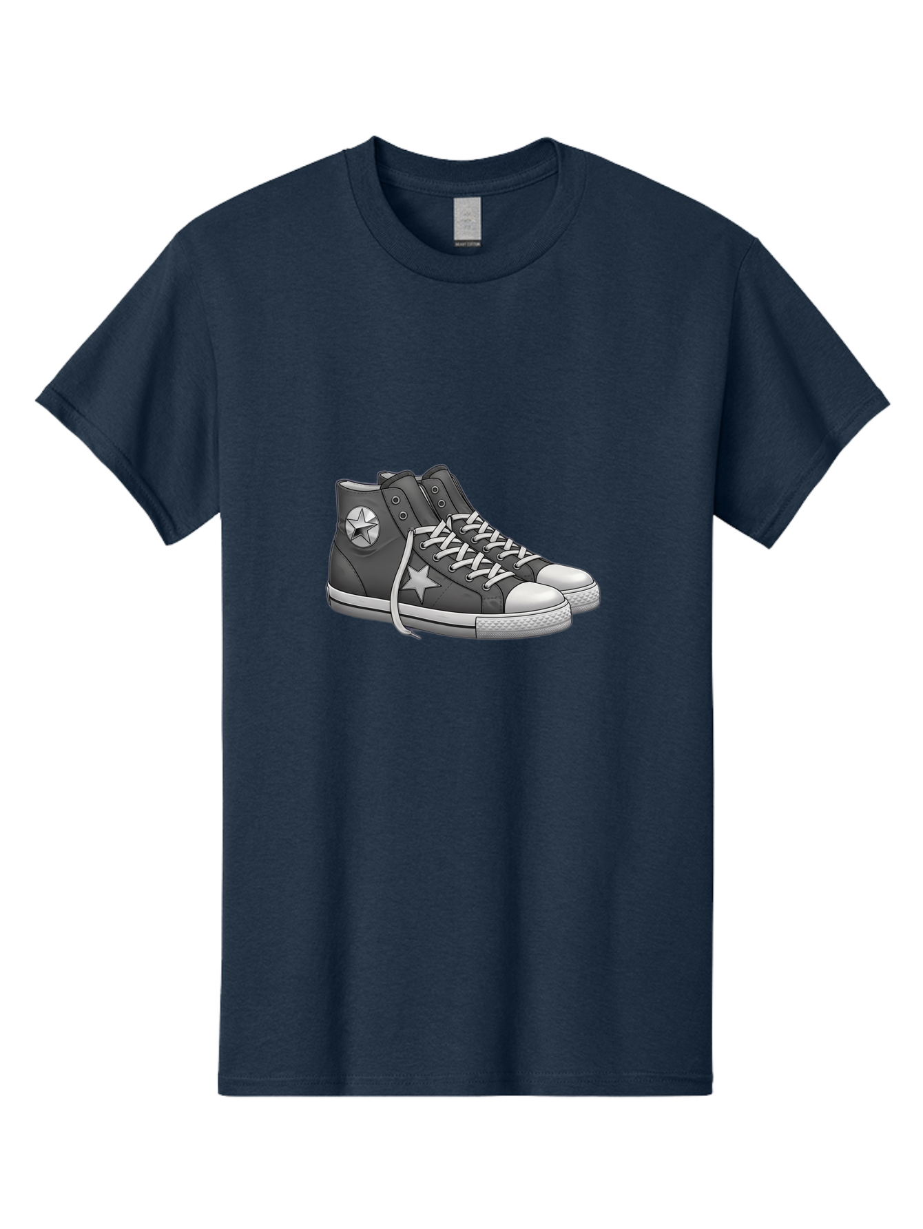 Star-Sneakers Men'S Graphic Tee, 100% Cotton, Comfortable Casual Summer Wear, Machine Washable, Black And White Sneakers, White Star Logo, Casual Footwear, Streetwear Fashion, Athletic Shoes, Minimalist Design, Converse Style Bab459