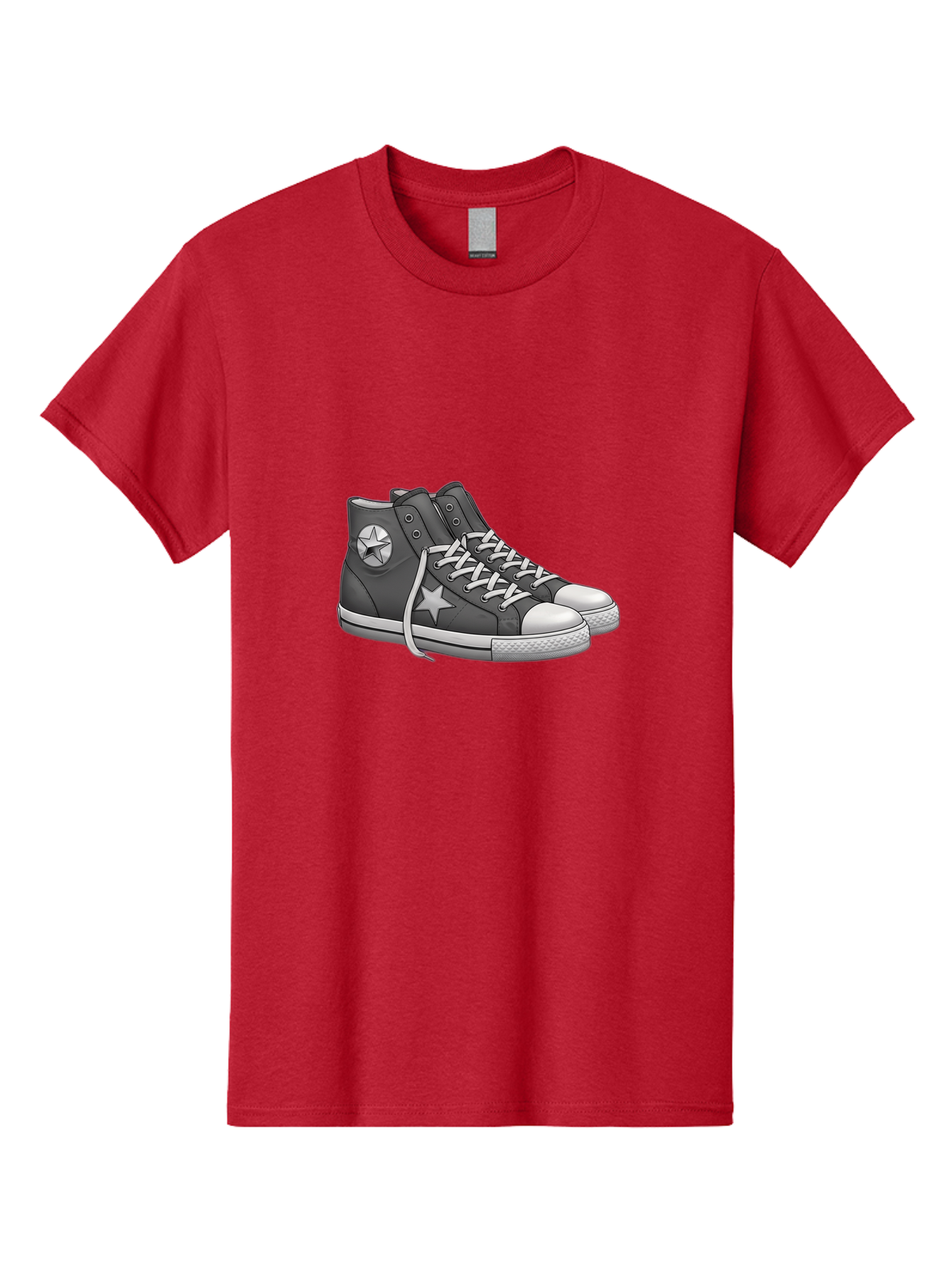 Star-Sneakers Men'S Graphic Tee, 100% Cotton, Comfortable Casual Summer Wear, Machine Washable, Black And White Sneakers, White Star Logo, Casual Footwear, Streetwear Fashion, Athletic Shoes, Minimalist Design, Converse Style Bab459