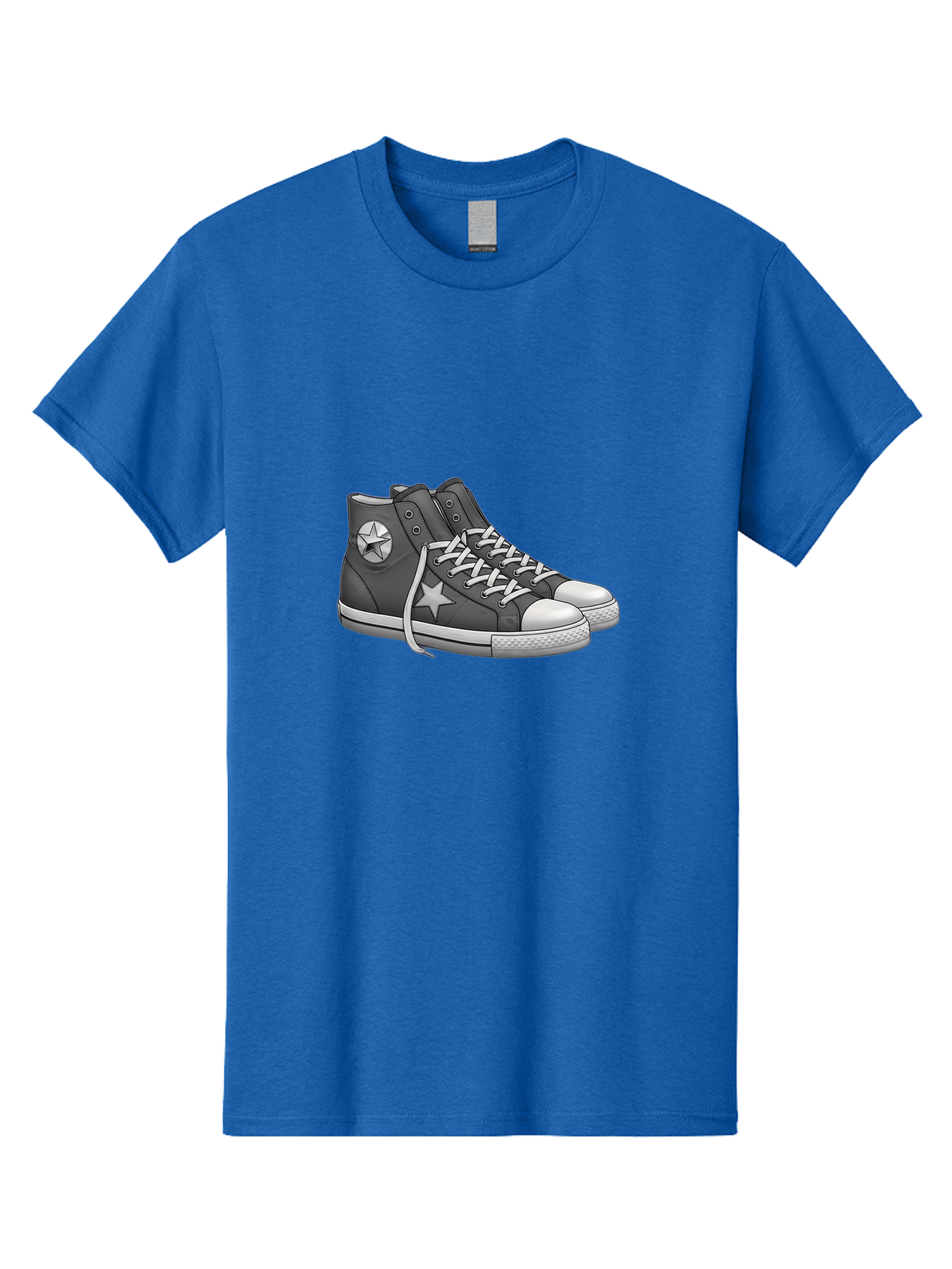 Star-Sneakers Men'S Graphic Tee, 100% Cotton, Comfortable Casual Summer Wear, Machine Washable, Black And White Sneakers, White Star Logo, Casual Footwear, Streetwear Fashion, Athletic Shoes, Minimalist Design, Converse Style Bab459