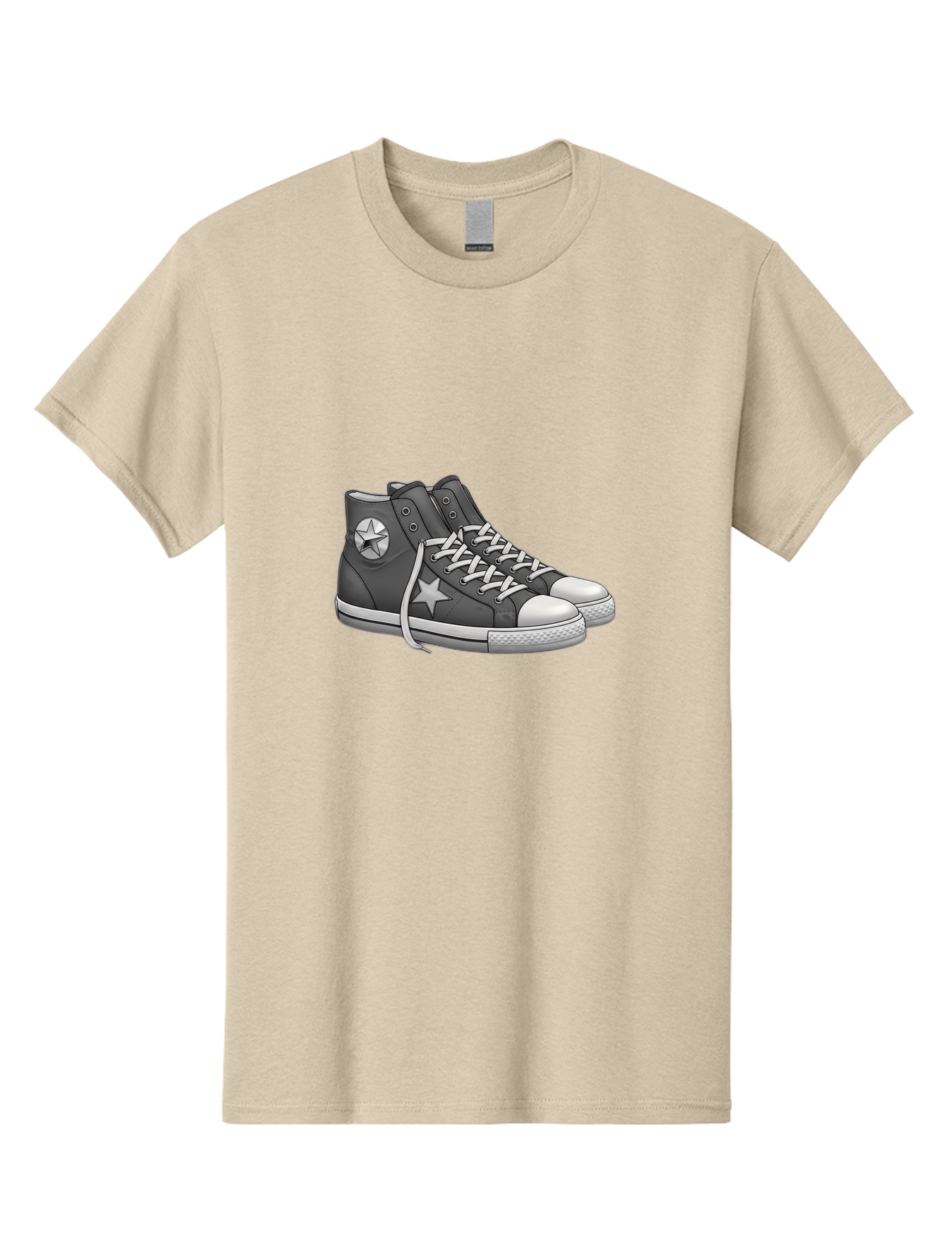 Star-Sneakers Men'S Graphic Tee, 100% Cotton, Comfortable Casual Summer Wear, Machine Washable, Black And White Sneakers, White Star Logo, Casual Footwear, Streetwear Fashion, Athletic Shoes, Minimalist Design, Converse Style Bab459