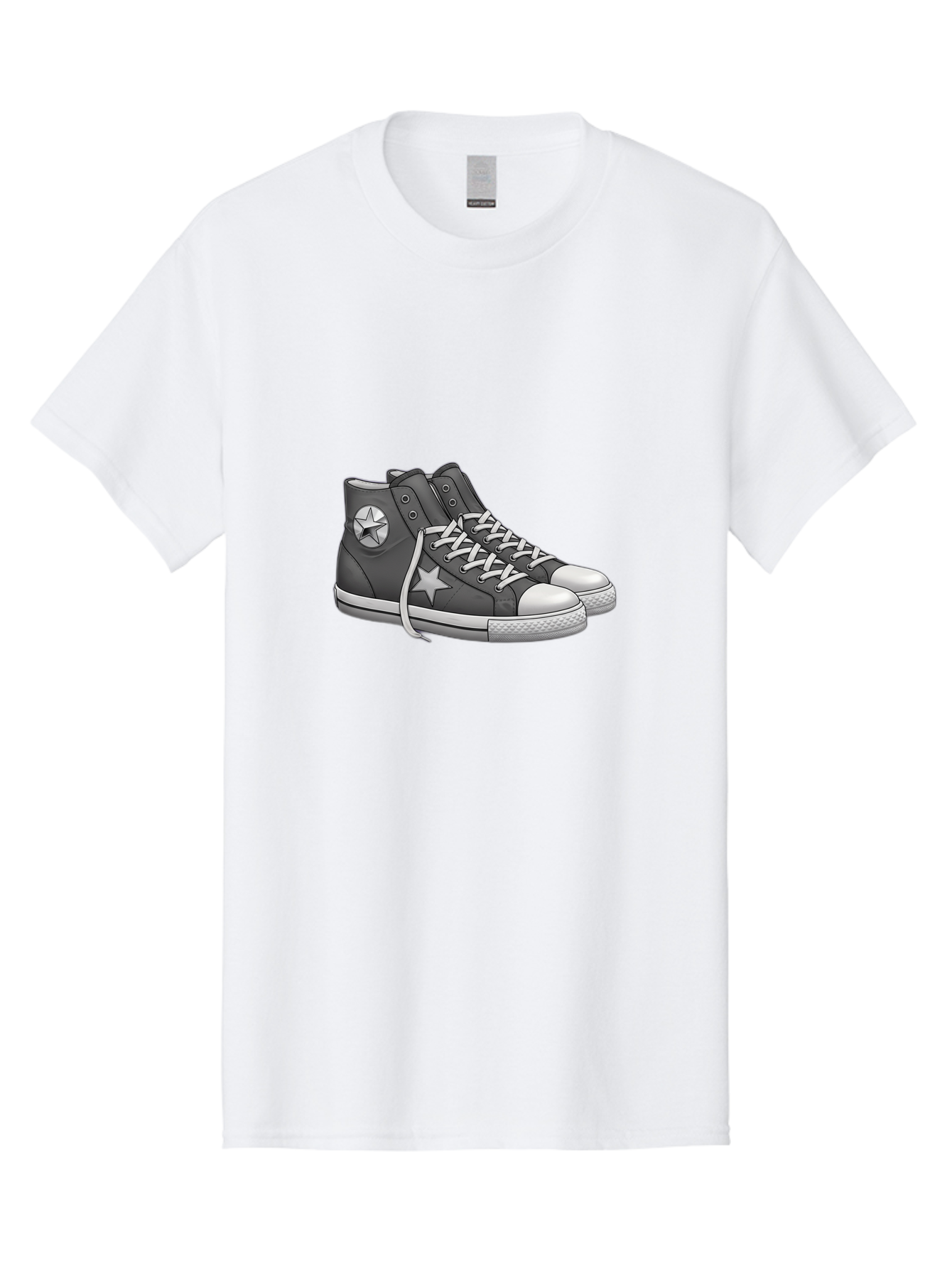 Star-Sneakers Men'S Graphic Tee, 100% Cotton, Comfortable Casual Summer Wear, Machine Washable, Black And White Sneakers, White Star Logo, Casual Footwear, Streetwear Fashion, Athletic Shoes, Minimalist Design, Converse Style Bab459