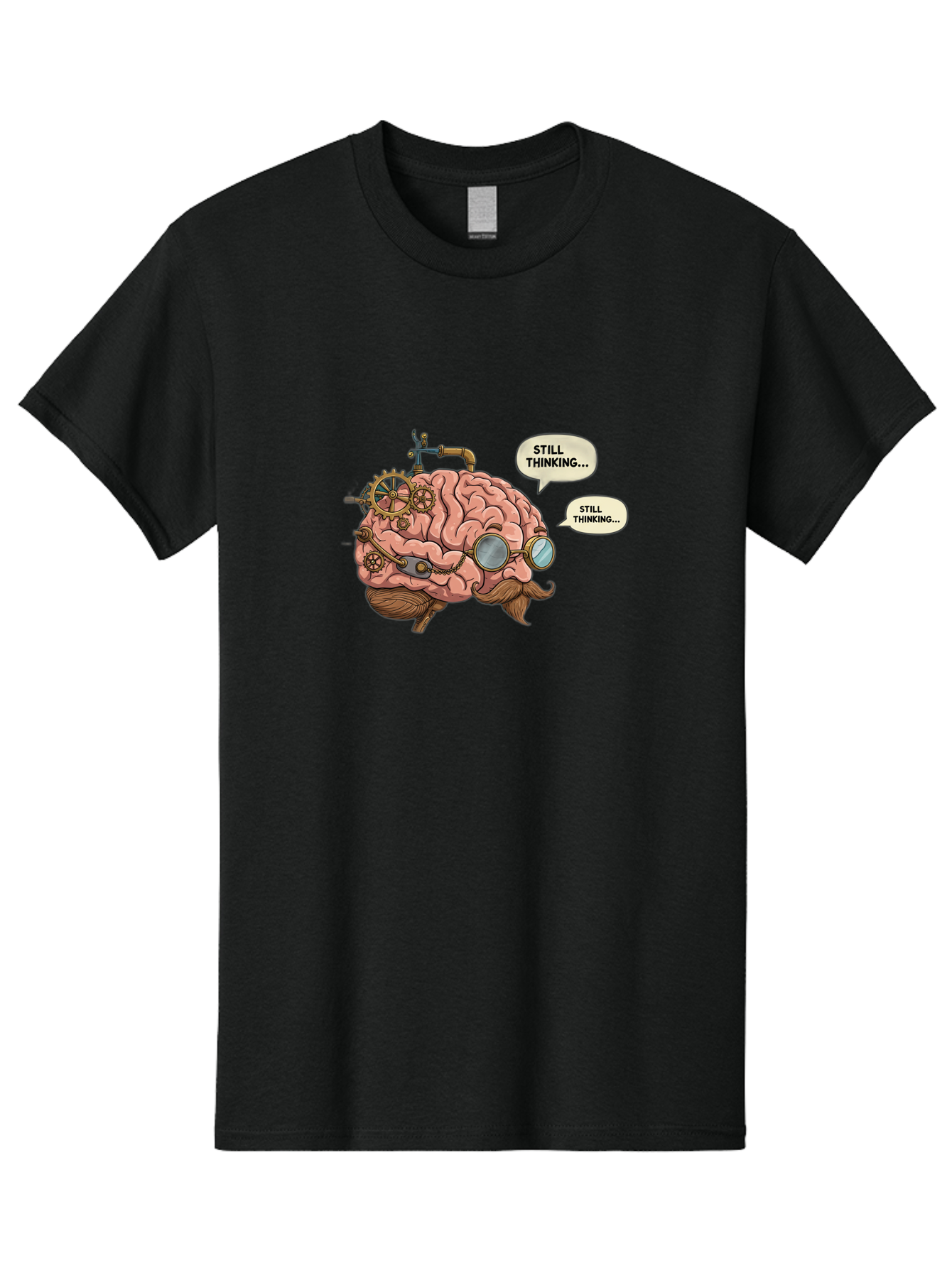 Steampunk-Brain-1 Men'S Graphic Tee, 100% Cotton, Comfortable Casual Summer Wear, Machine Washable, Steampunk Brain, Thinking Process, Problem Solving, Cognitive Function, Mental Gears, Creative Thought, Still Thinking Text, Brain Power, Bab460