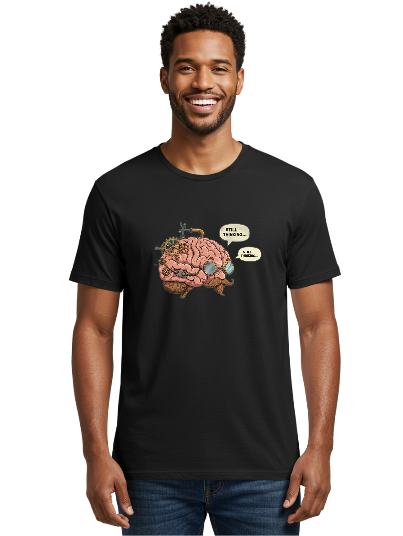 Steampunk-Brain-1 Men'S Graphic Tee, 100% Cotton, Comfortable Casual Summer Wear, Machine Washable, Steampunk Brain, Thinking Process, Problem Solving, Cognitive Function, Mental Gears, Creative Thought, Still Thinking Text, Brain Power, Bab460