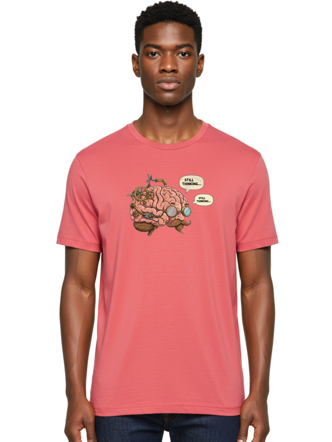 Steampunk-Brain-1 Men'S Graphic Tee, 100% Cotton, Comfortable Casual Summer Wear, Machine Washable, Steampunk Brain, Thinking Process, Problem Solving, Cognitive Function, Mental Gears, Creative Thought, Still Thinking Text, Brain Power, Bab460