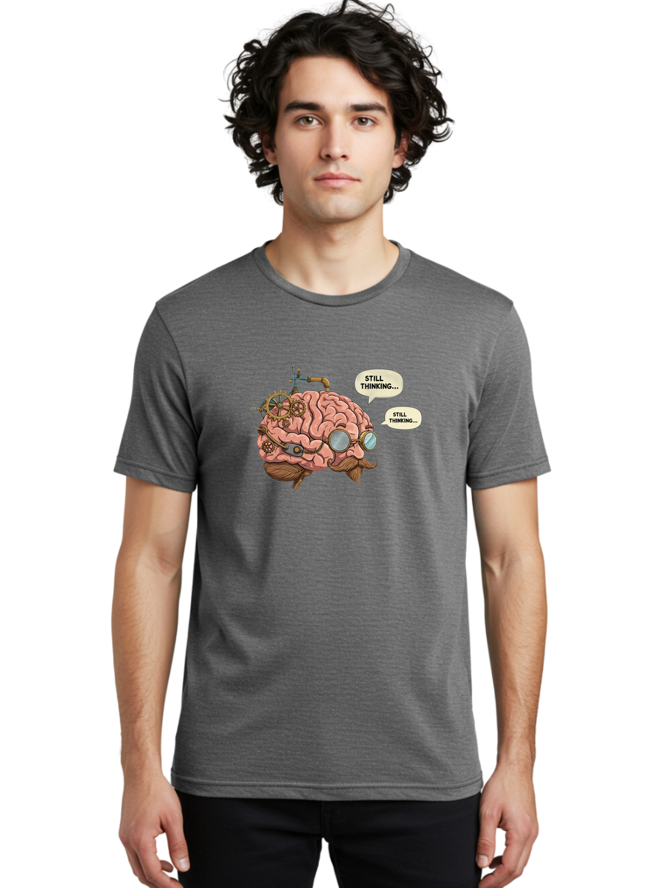 Steampunk-Brain-1 Men'S Graphic Tee, 100% Cotton, Comfortable Casual Summer Wear, Machine Washable, Steampunk Brain, Thinking Process, Problem Solving, Cognitive Function, Mental Gears, Creative Thought, Still Thinking Text, Brain Power, Bab460