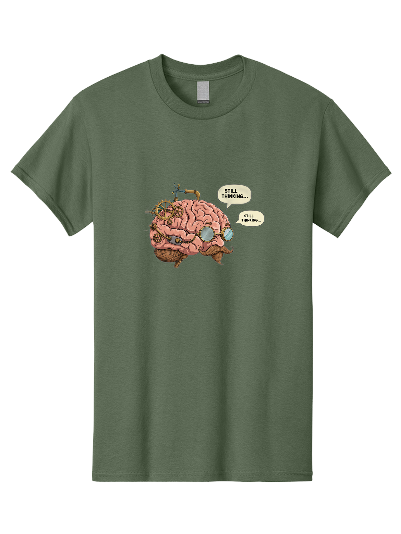 Steampunk-Brain-1 Men'S Graphic Tee, 100% Cotton, Comfortable Casual Summer Wear, Machine Washable, Steampunk Brain, Thinking Process, Problem Solving, Cognitive Function, Mental Gears, Creative Thought, Still Thinking Text, Brain Power, Bab460