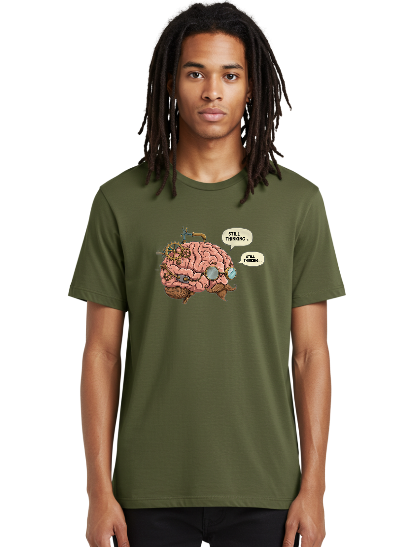 Steampunk-Brain-1 Men'S Graphic Tee, 100% Cotton, Comfortable Casual Summer Wear, Machine Washable, Steampunk Brain, Thinking Process, Problem Solving, Cognitive Function, Mental Gears, Creative Thought, Still Thinking Text, Brain Power, Bab460