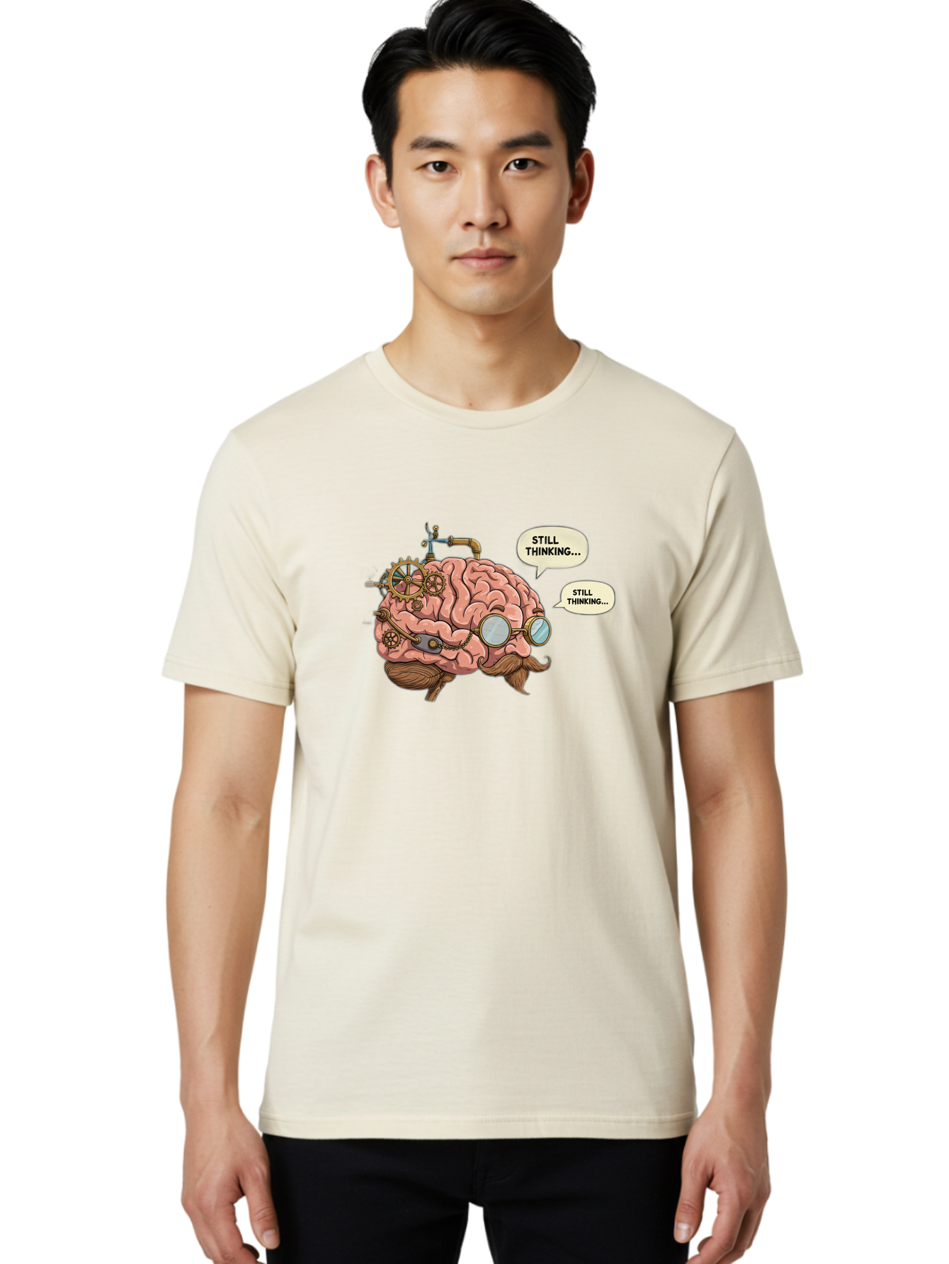 Steampunk-Brain-1 Men'S Graphic Tee, 100% Cotton, Comfortable Casual Summer Wear, Machine Washable, Steampunk Brain, Thinking Process, Problem Solving, Cognitive Function, Mental Gears, Creative Thought, Still Thinking Text, Brain Power, Bab460