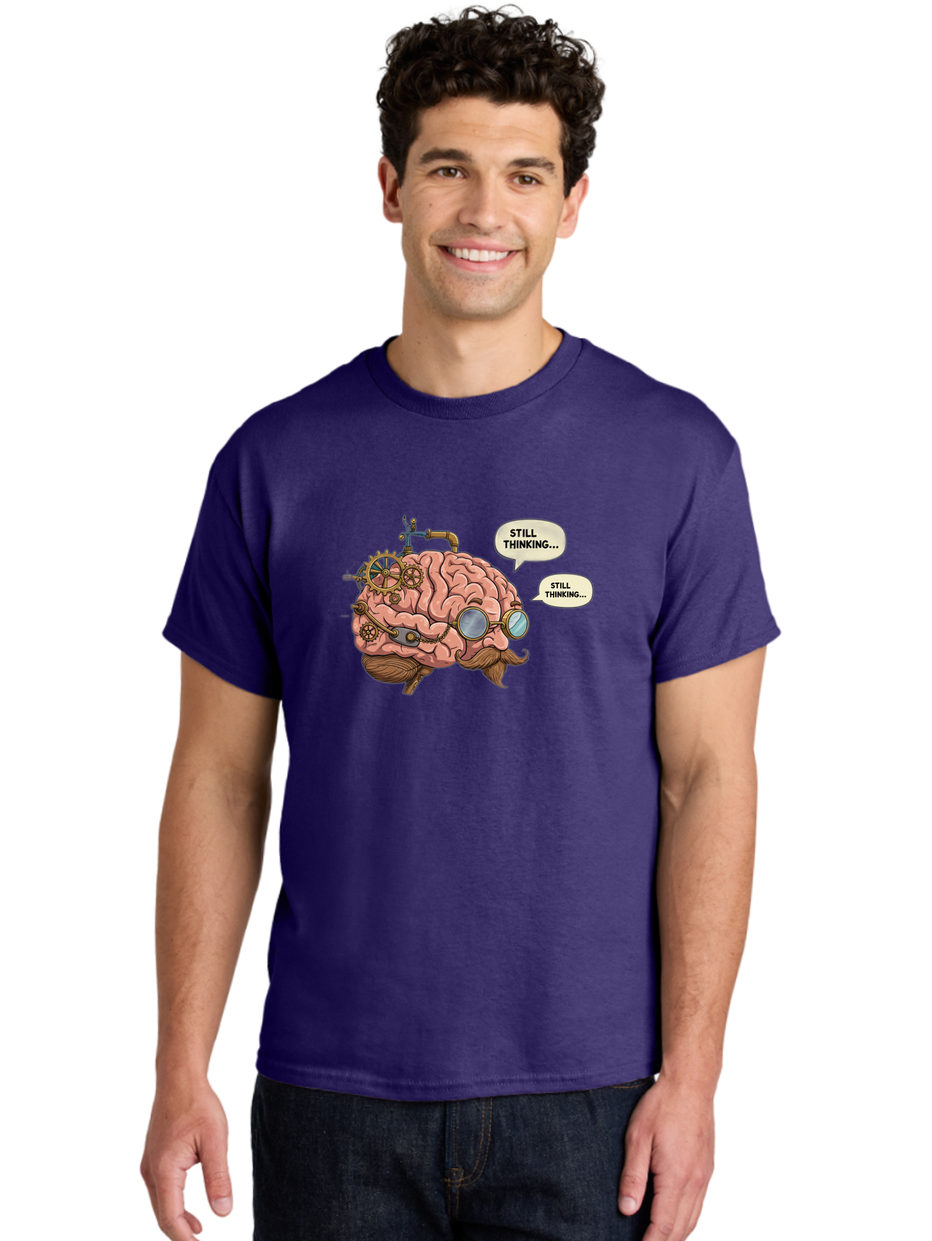 Steampunk-Brain-1 Men'S Graphic Tee, 100% Cotton, Comfortable Casual Summer Wear, Machine Washable, Steampunk Brain, Thinking Process, Problem Solving, Cognitive Function, Mental Gears, Creative Thought, Still Thinking Text, Brain Power, Bab460