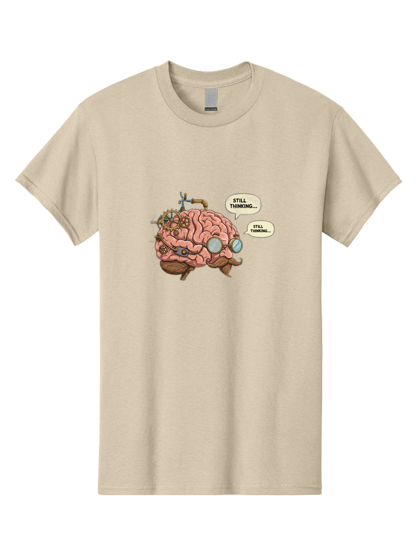Steampunk-Brain-1 Men'S Graphic Tee, 100% Cotton, Comfortable Casual Summer Wear, Machine Washable, Steampunk Brain, Thinking Process, Problem Solving, Cognitive Function, Mental Gears, Creative Thought, Still Thinking Text, Brain Power, Bab460
