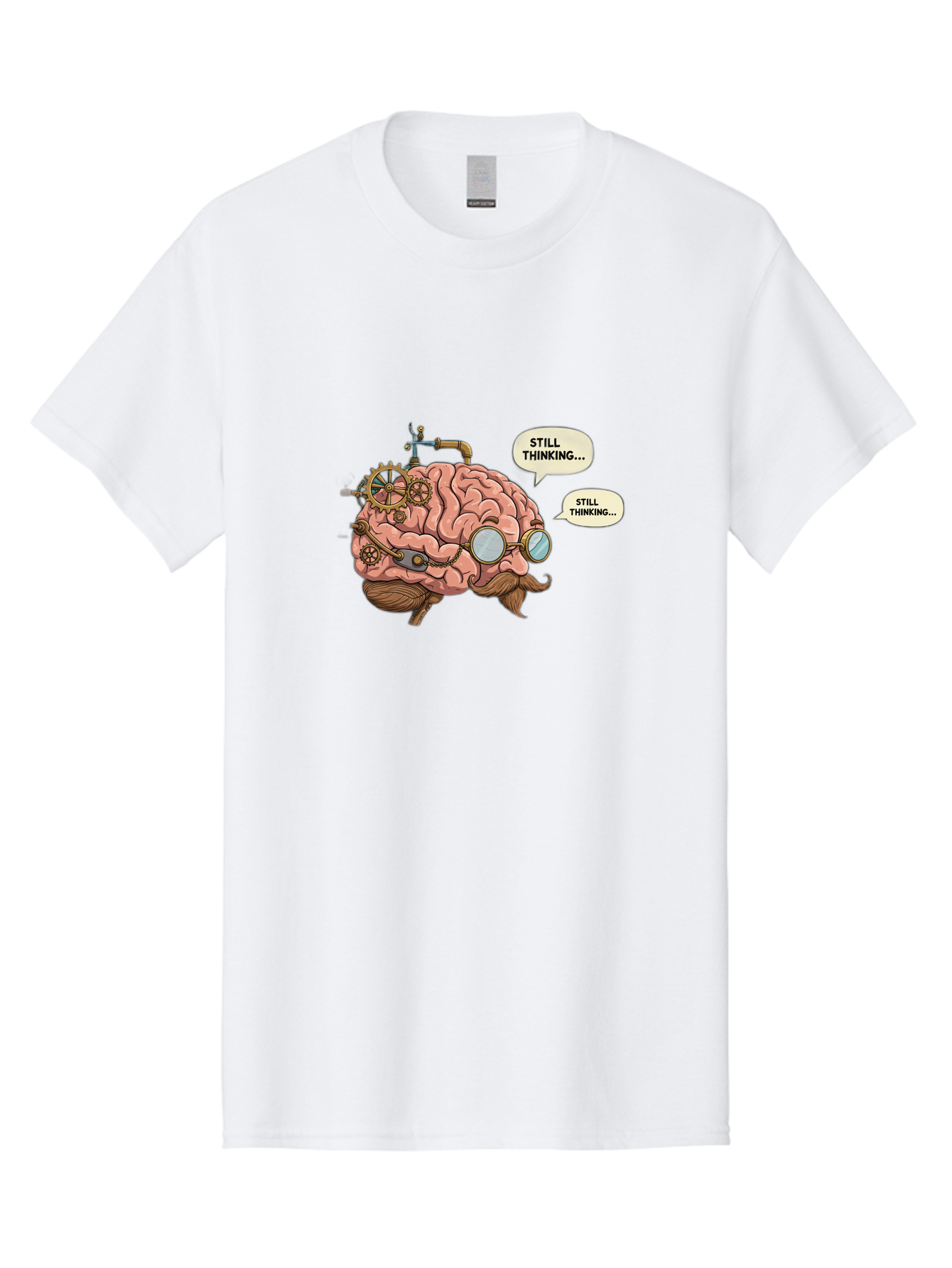 Steampunk-Brain-1 Men'S Graphic Tee, 100% Cotton, Comfortable Casual Summer Wear, Machine Washable, Steampunk Brain, Thinking Process, Problem Solving, Cognitive Function, Mental Gears, Creative Thought, Still Thinking Text, Brain Power, Bab460