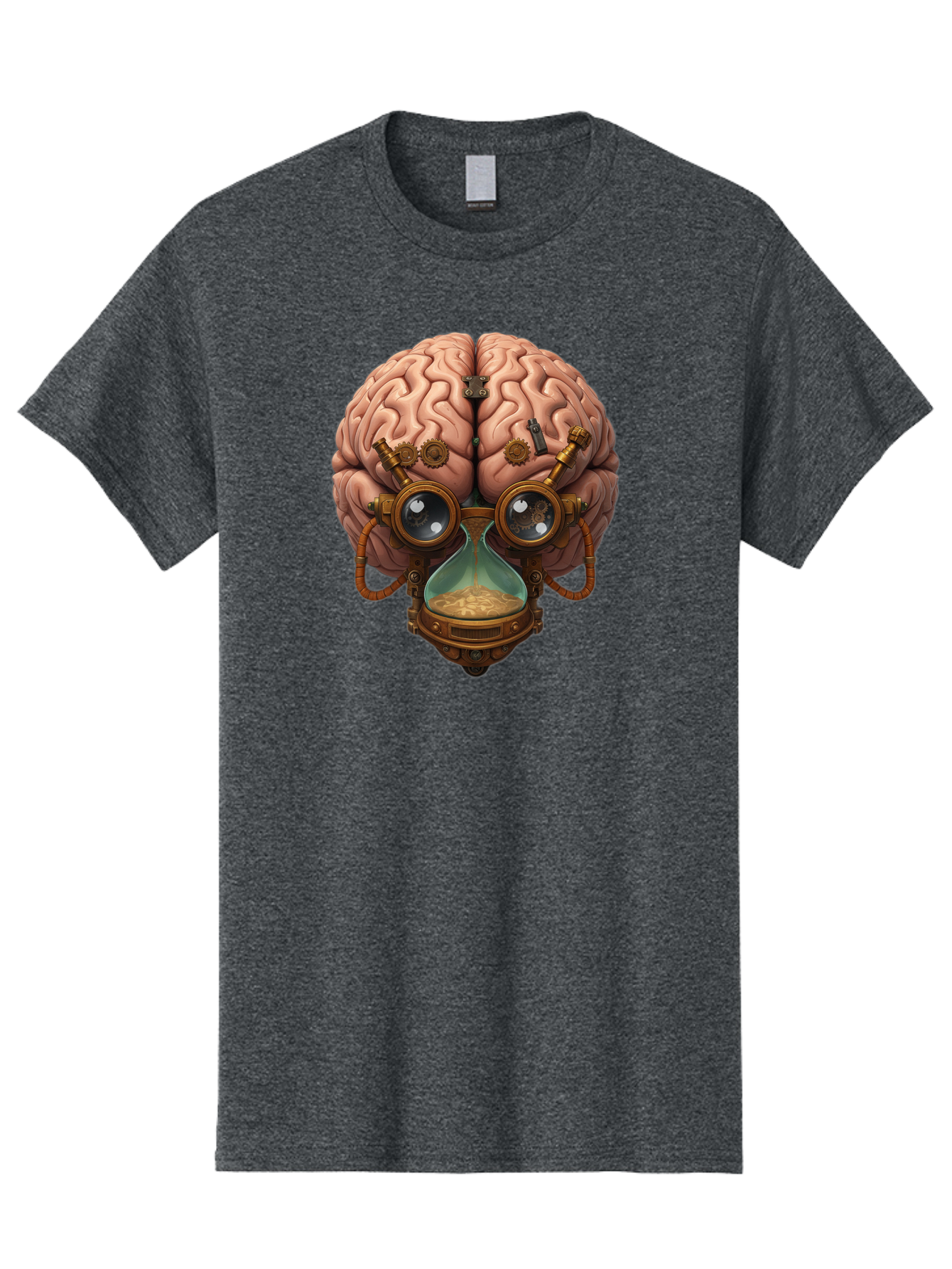 Steampunk-Brain Men'S Graphic Tee, 100% Cotton, Comfortable Casual Summer Wear, Machine Washable, Steampunk-Inspired Art, Brain With Goggles, Hourglass, Gears, Cogs, Industrial Design, Futuristic Innovation, Surrealism, Creative Imagination, Bab461