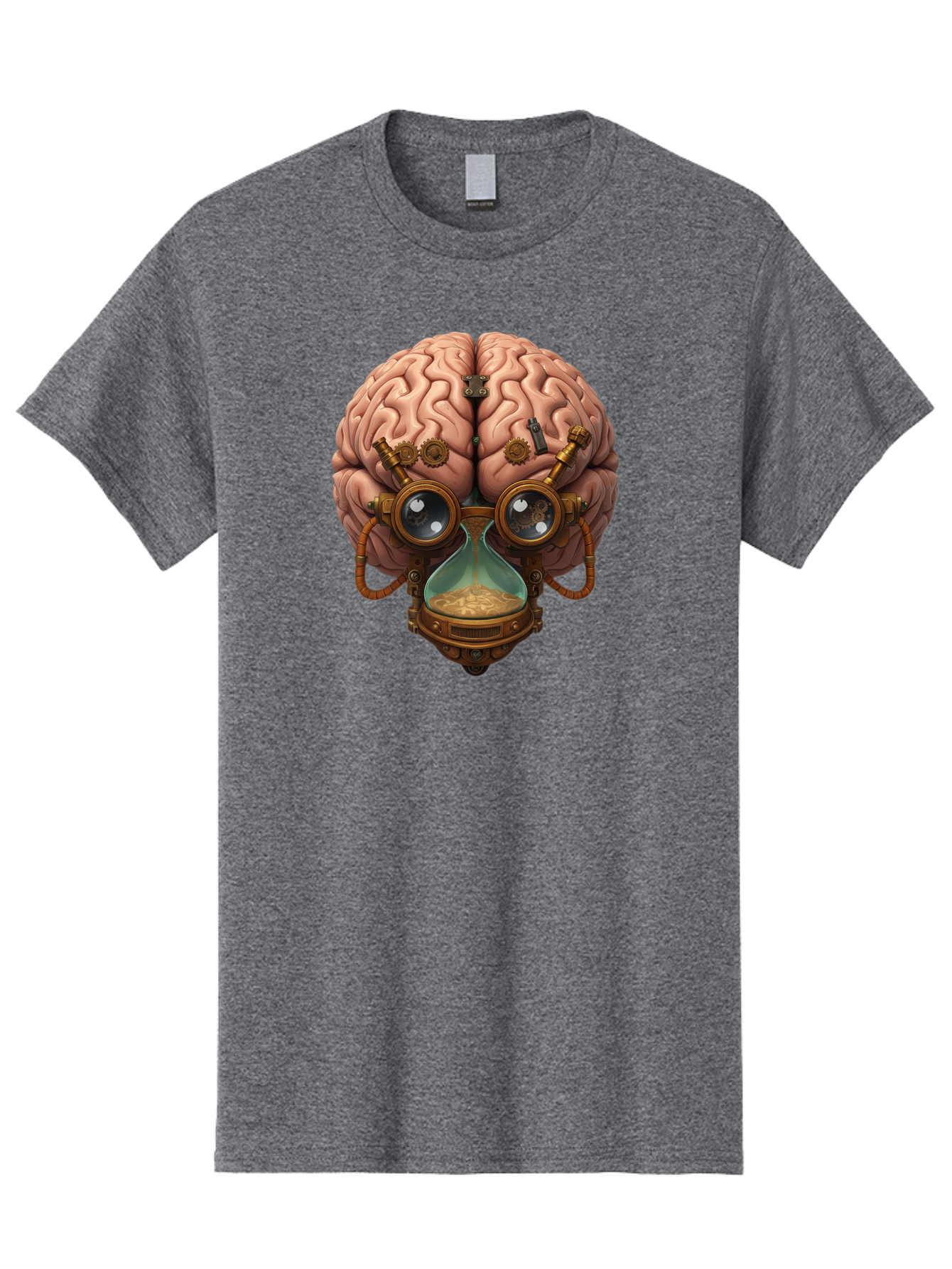 Steampunk-Brain Men'S Graphic Tee, 100% Cotton, Comfortable Casual Summer Wear, Machine Washable, Steampunk-Inspired Art, Brain With Goggles, Hourglass, Gears, Cogs, Industrial Design, Futuristic Innovation, Surrealism, Creative Imagination, Bab461