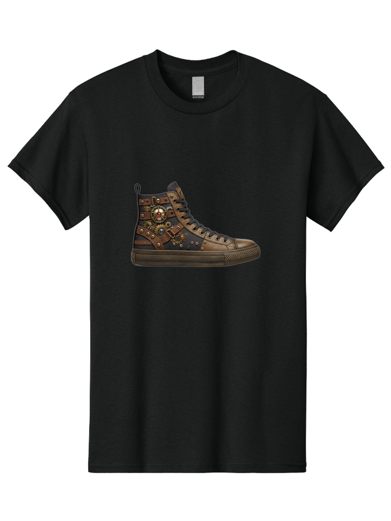 Steampunk-Sneaker Men'S Graphic Tee, 100% Cotton, Comfortable Casual Summer Wear, Machine Washable, Steampunk Fashion, High-Top Sneaker, Leather Accents, Industrial Design, Gear Details, Metal Rivets, Bold Style, Edgy Look, Unique Footwear Bab463