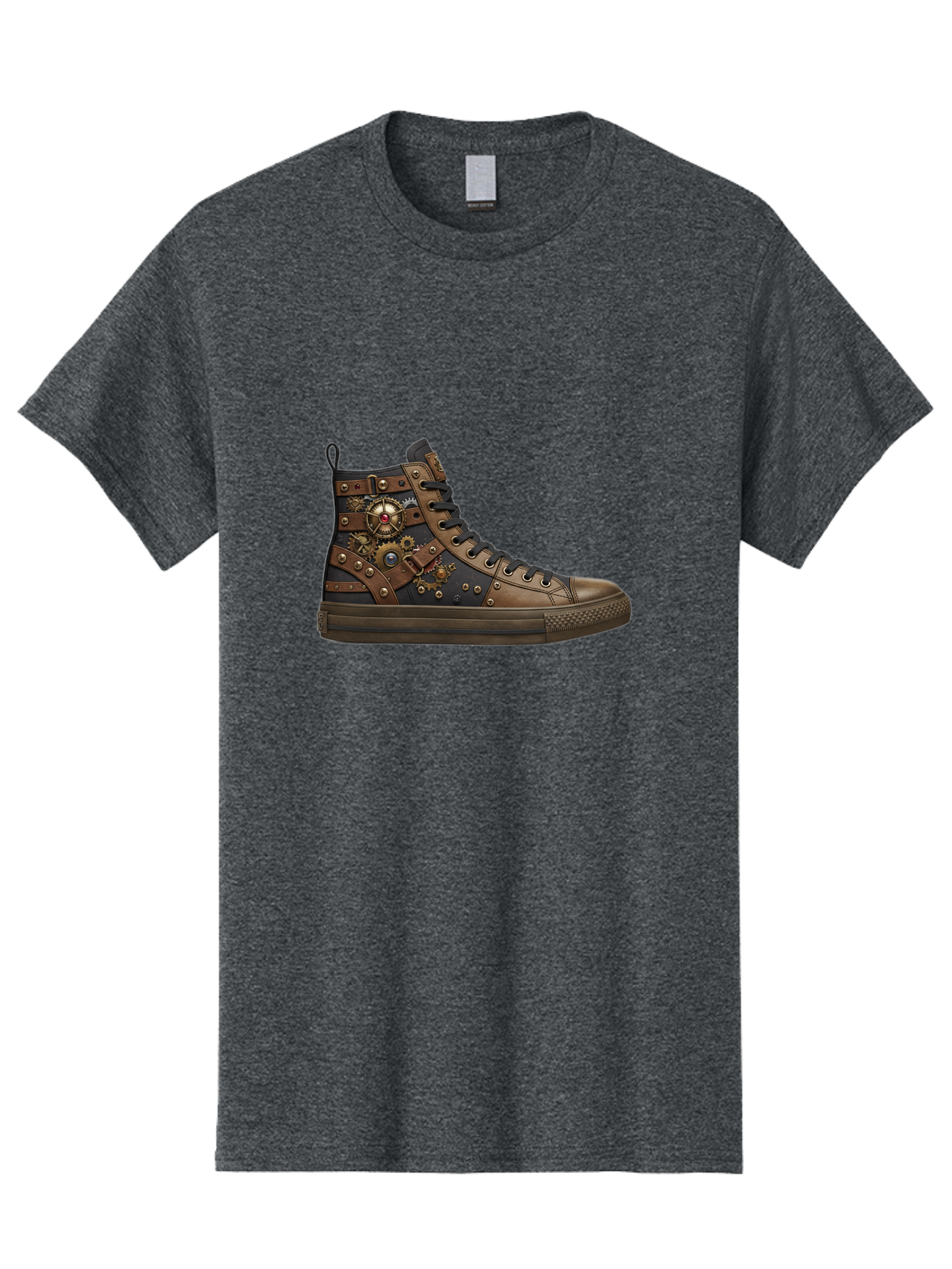 Steampunk-Sneaker Men'S Graphic Tee, 100% Cotton, Comfortable Casual Summer Wear, Machine Washable, Steampunk Fashion, High-Top Sneaker, Leather Accents, Industrial Design, Gear Details, Metal Rivets, Bold Style, Edgy Look, Unique Footwear Bab463