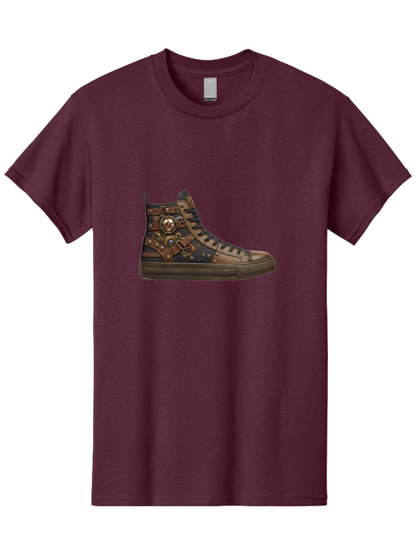 Steampunk-Sneaker Men'S Graphic Tee, 100% Cotton, Comfortable Casual Summer Wear, Machine Washable, Steampunk Fashion, High-Top Sneaker, Leather Accents, Industrial Design, Gear Details, Metal Rivets, Bold Style, Edgy Look, Unique Footwear Bab463