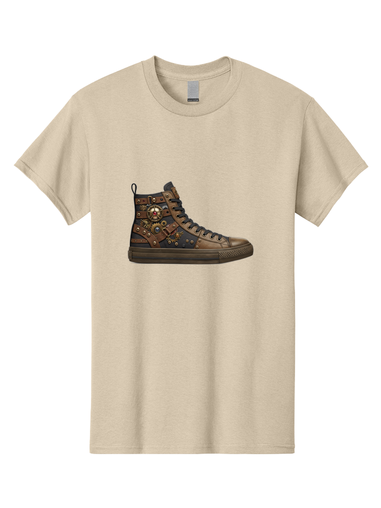Steampunk-Sneaker Men'S Graphic Tee, 100% Cotton, Comfortable Casual Summer Wear, Machine Washable, Steampunk Fashion, High-Top Sneaker, Leather Accents, Industrial Design, Gear Details, Metal Rivets, Bold Style, Edgy Look, Unique Footwear Bab463