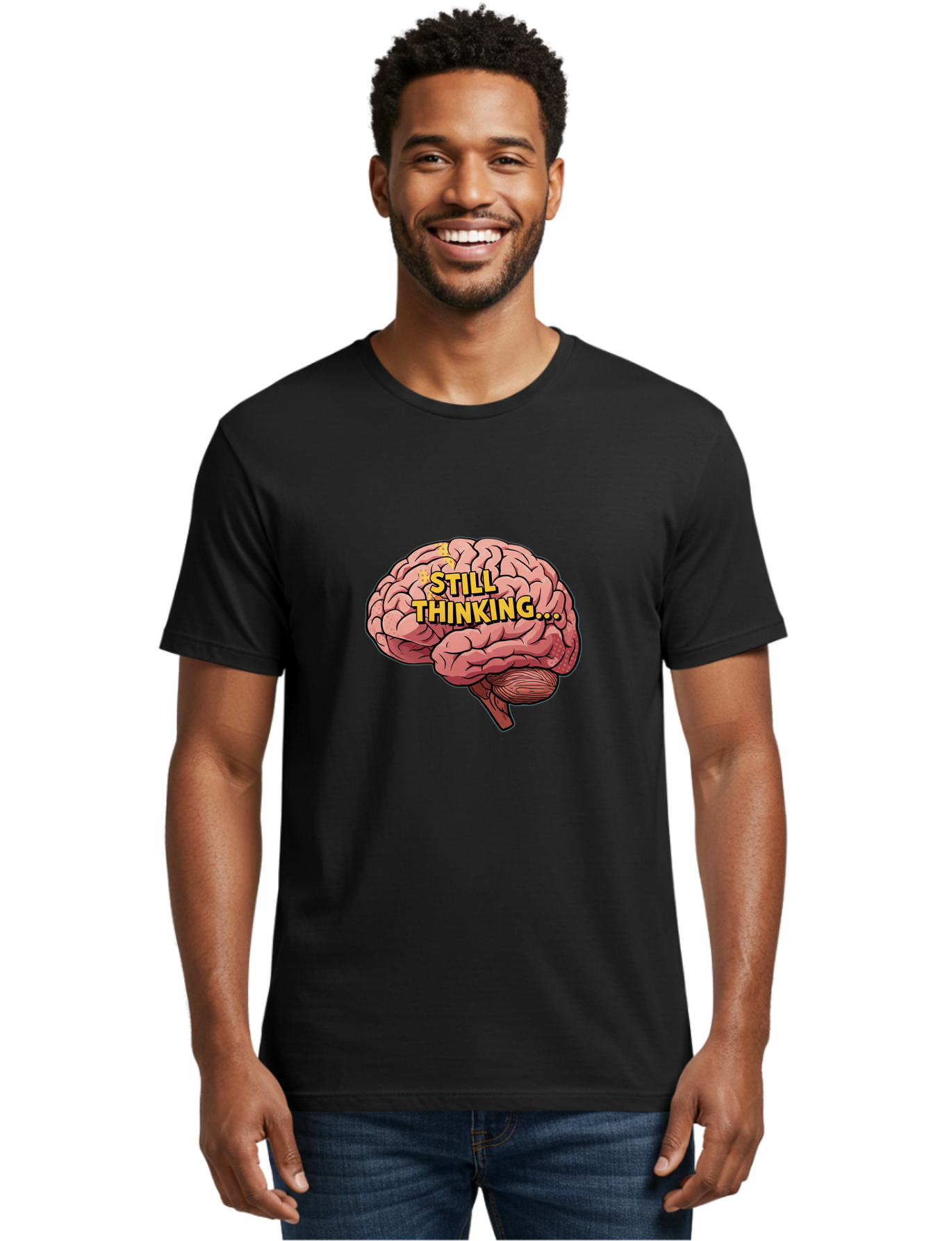 Still-Thinking-1 Men'S Graphic Tee, 100% Cotton, Comfortable Casual Summer Wear, Machine Washable, Human Brain, Thinking Process, Cognitive Function, Problem Solving, Mental Activity, Still Thinking, Cartoon Brain, Neuroscience, Bab465