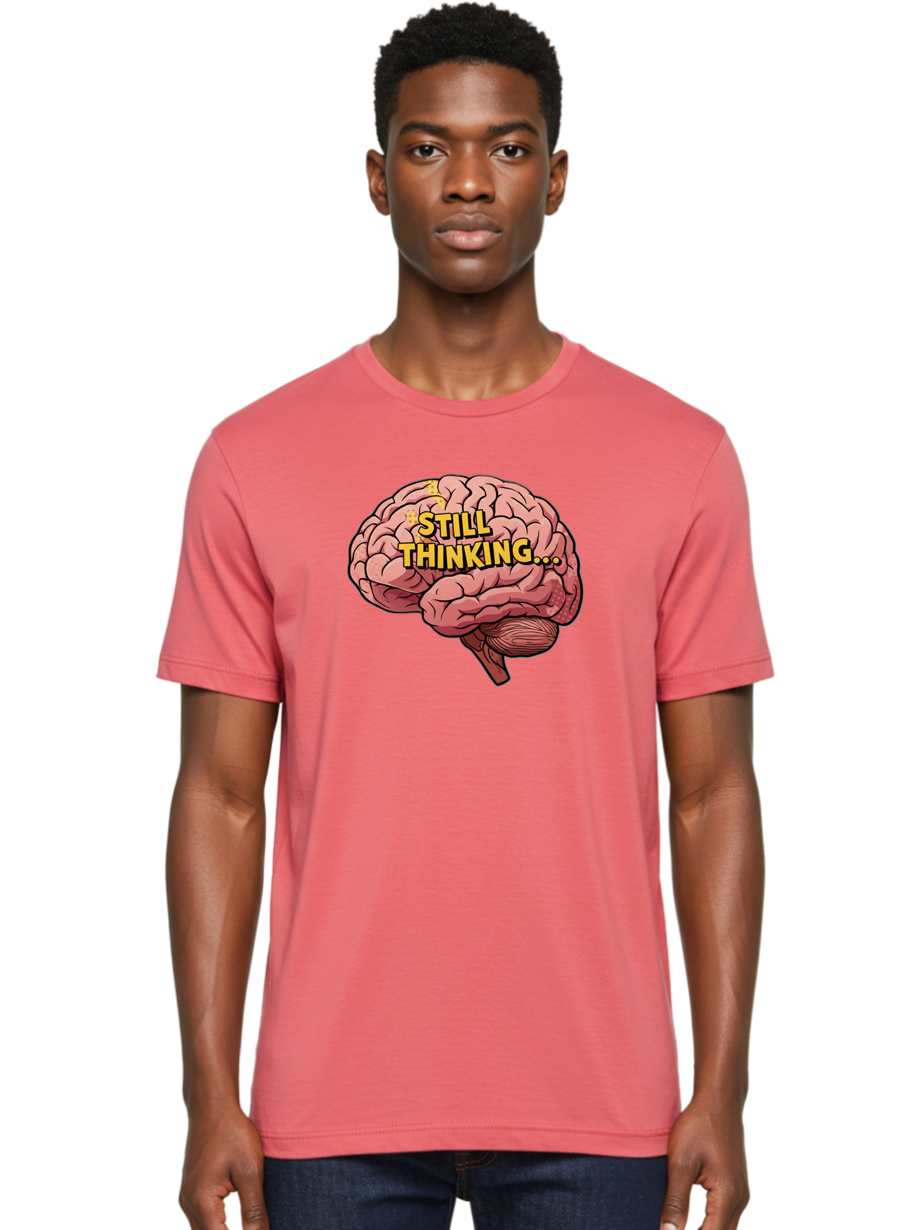 Still-Thinking-1 Men'S Graphic Tee, 100% Cotton, Comfortable Casual Summer Wear, Machine Washable, Human Brain, Thinking Process, Cognitive Function, Problem Solving, Mental Activity, Still Thinking, Cartoon Brain, Neuroscience, Bab465
