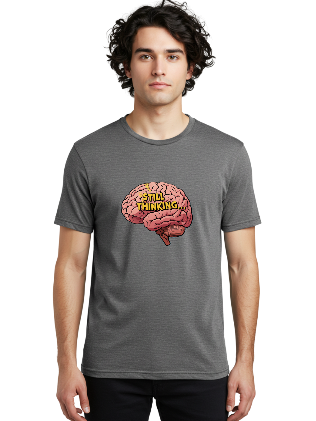 Still-Thinking-1 Men'S Graphic Tee, 100% Cotton, Comfortable Casual Summer Wear, Machine Washable, Human Brain, Thinking Process, Cognitive Function, Problem Solving, Mental Activity, Still Thinking, Cartoon Brain, Neuroscience, Bab465