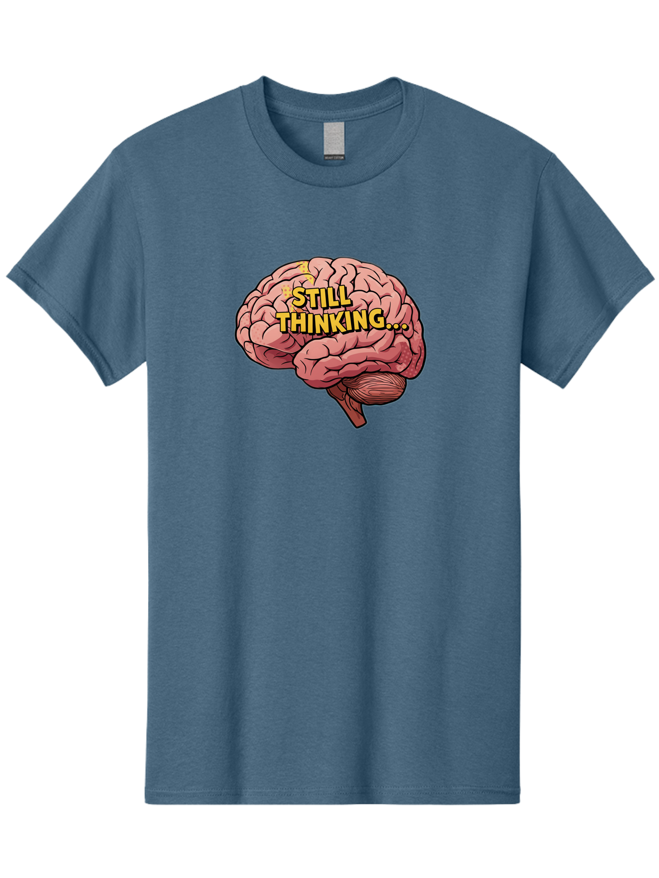 Still-Thinking-1 Men'S Graphic Tee, 100% Cotton, Comfortable Casual Summer Wear, Machine Washable, Human Brain, Thinking Process, Cognitive Function, Problem Solving, Mental Activity, Still Thinking, Cartoon Brain, Neuroscience, Bab465
