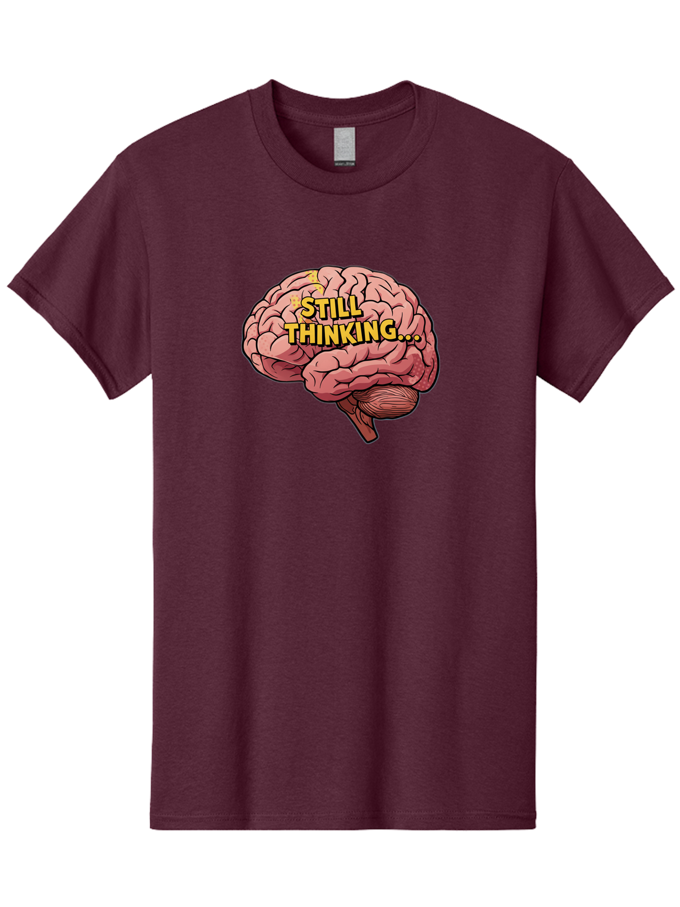 Still-Thinking-1 Men'S Graphic Tee, 100% Cotton, Comfortable Casual Summer Wear, Machine Washable, Human Brain, Thinking Process, Cognitive Function, Problem Solving, Mental Activity, Still Thinking, Cartoon Brain, Neuroscience, Bab465