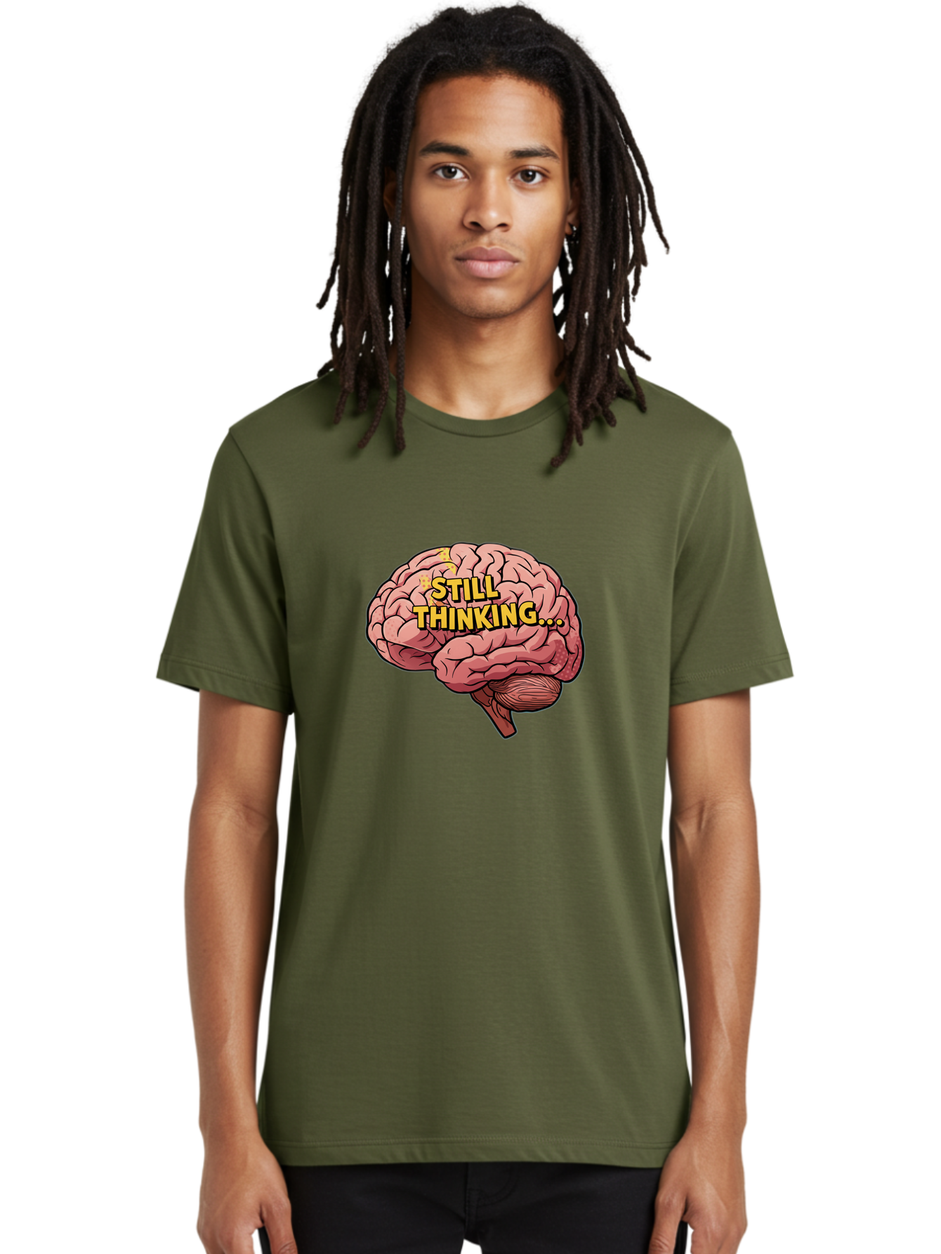 Still-Thinking-1 Men'S Graphic Tee, 100% Cotton, Comfortable Casual Summer Wear, Machine Washable, Human Brain, Thinking Process, Cognitive Function, Problem Solving, Mental Activity, Still Thinking, Cartoon Brain, Neuroscience, Bab465