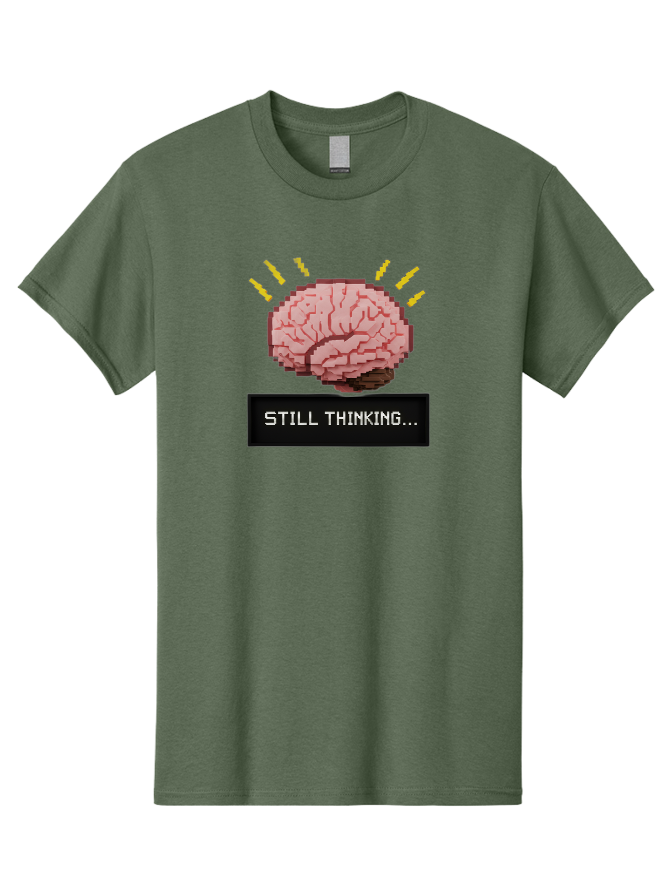Still-Thinking-2 Men'S Graphic Tee, 100% Cotton, Comfortable Casual Summer Wear, Machine Washable, Pixel Art Brain, Thinking Face, Deep Thought, Problem Solving, Cognitive Function, Brain Activity, Still Thinking, Creative Thinking, Bab466
