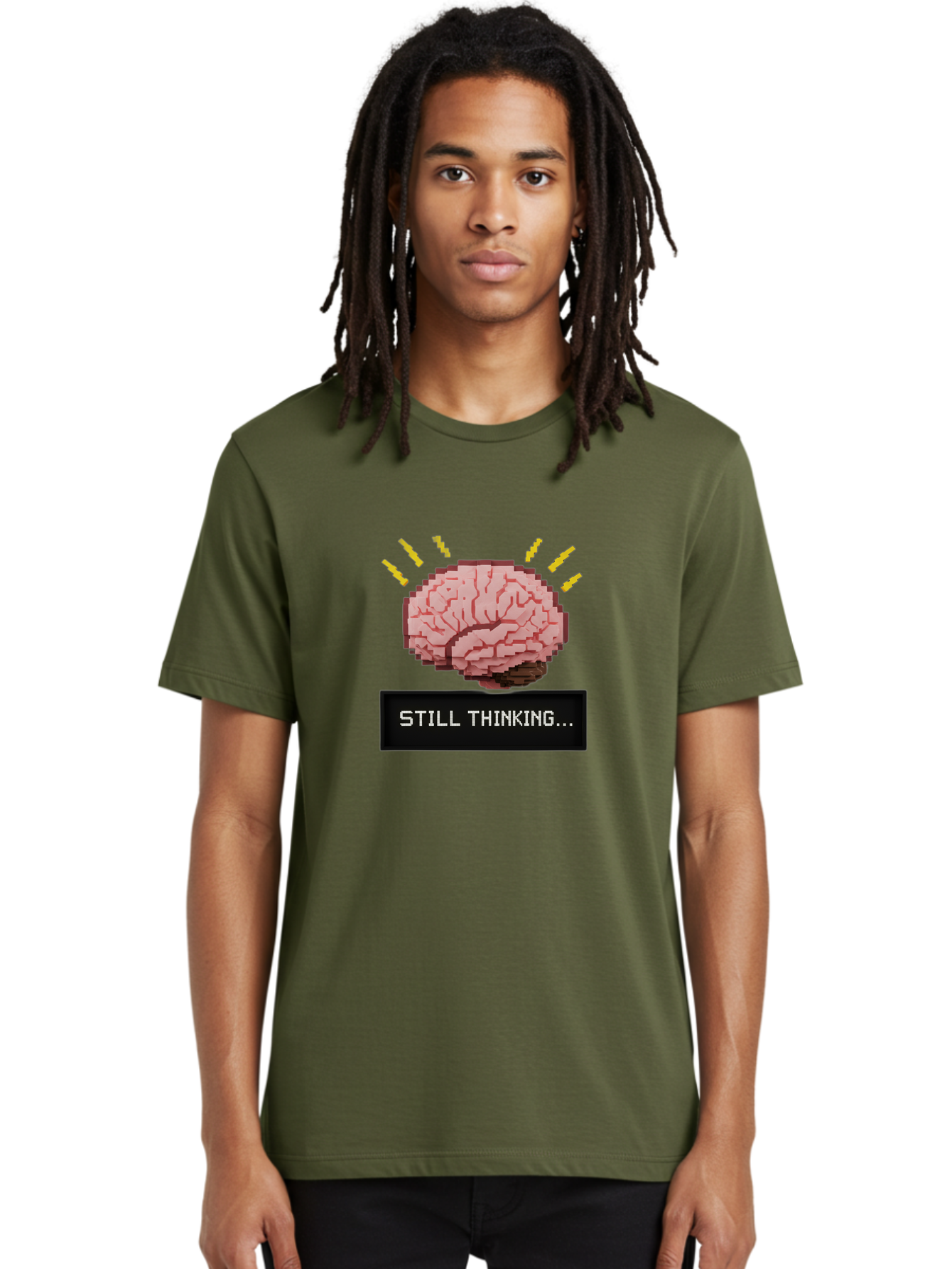 Still-Thinking-2 Men'S Graphic Tee, 100% Cotton, Comfortable Casual Summer Wear, Machine Washable, Pixel Art Brain, Thinking Face, Deep Thought, Problem Solving, Cognitive Function, Brain Activity, Still Thinking, Creative Thinking, Bab466
