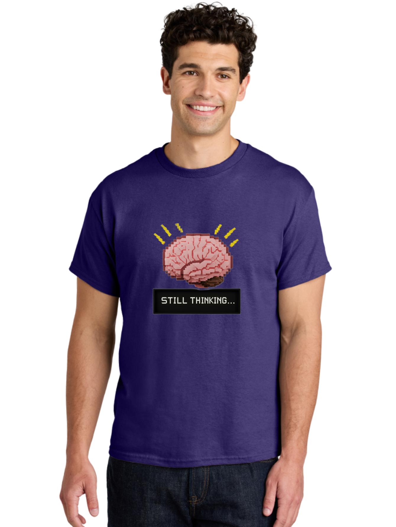 Still-Thinking-2 Men'S Graphic Tee, 100% Cotton, Comfortable Casual Summer Wear, Machine Washable, Pixel Art Brain, Thinking Face, Deep Thought, Problem Solving, Cognitive Function, Brain Activity, Still Thinking, Creative Thinking, Bab466