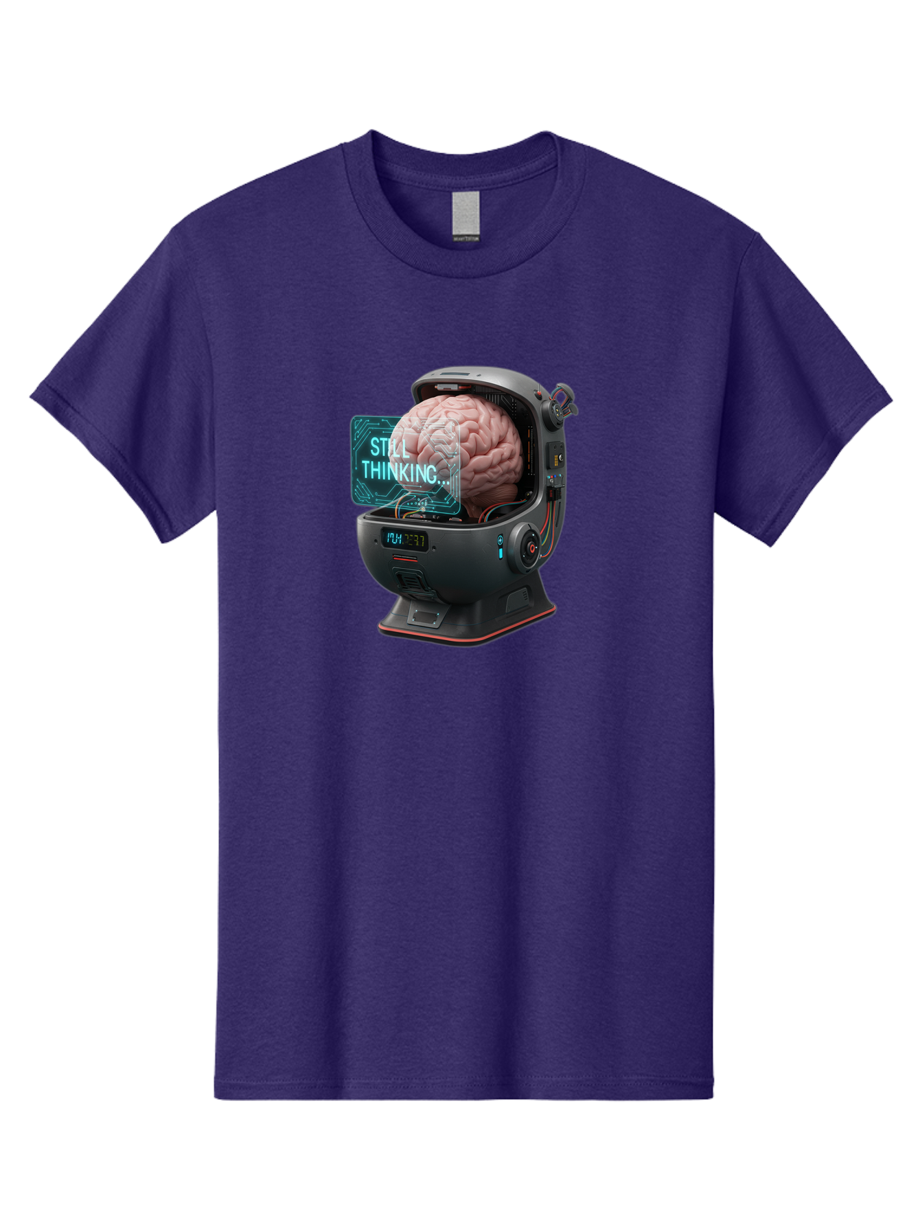 Still-Thinking-3 Men'S Graphic Tee, 100% Cotton, Comfortable Casual Summer Wear, Machine Washable, Human Brain In Sci-Fi Machine, Artificial Intelligence Concept, Futuristic Technology, Brain Activity, Still Thinking Message, Bab467