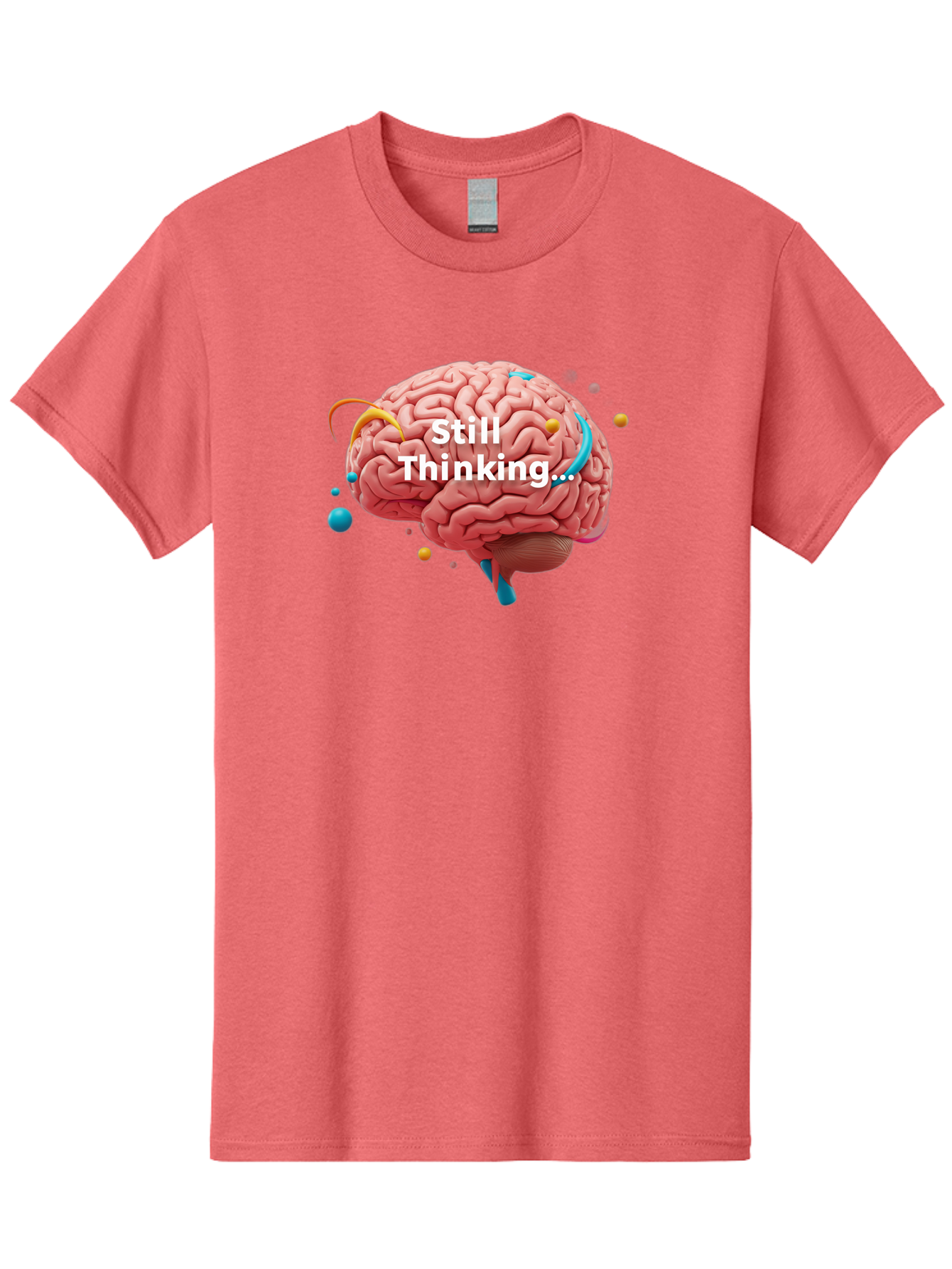 Still-Thinking-Brain-1 Men'S Graphic Tee, 100% Cotton, Comfortable Casual Summer Wear, Machine Washable, Human Brain, Creative Thinking, Abstract Shapes, Colorful Orbs, Idea Generation, Problem-Solving, Cognitive Process, Brainstorming, Bab468