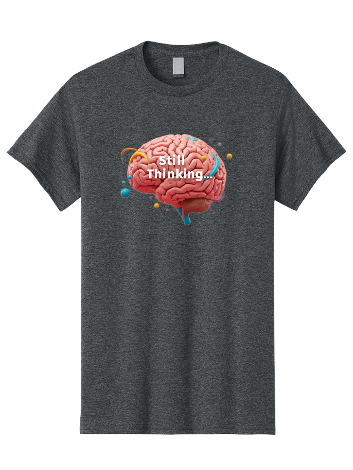 Still-Thinking-Brain-1 Men'S Graphic Tee, 100% Cotton, Comfortable Casual Summer Wear, Machine Washable, Human Brain, Creative Thinking, Abstract Shapes, Colorful Orbs, Idea Generation, Problem-Solving, Cognitive Process, Brainstorming, Bab468