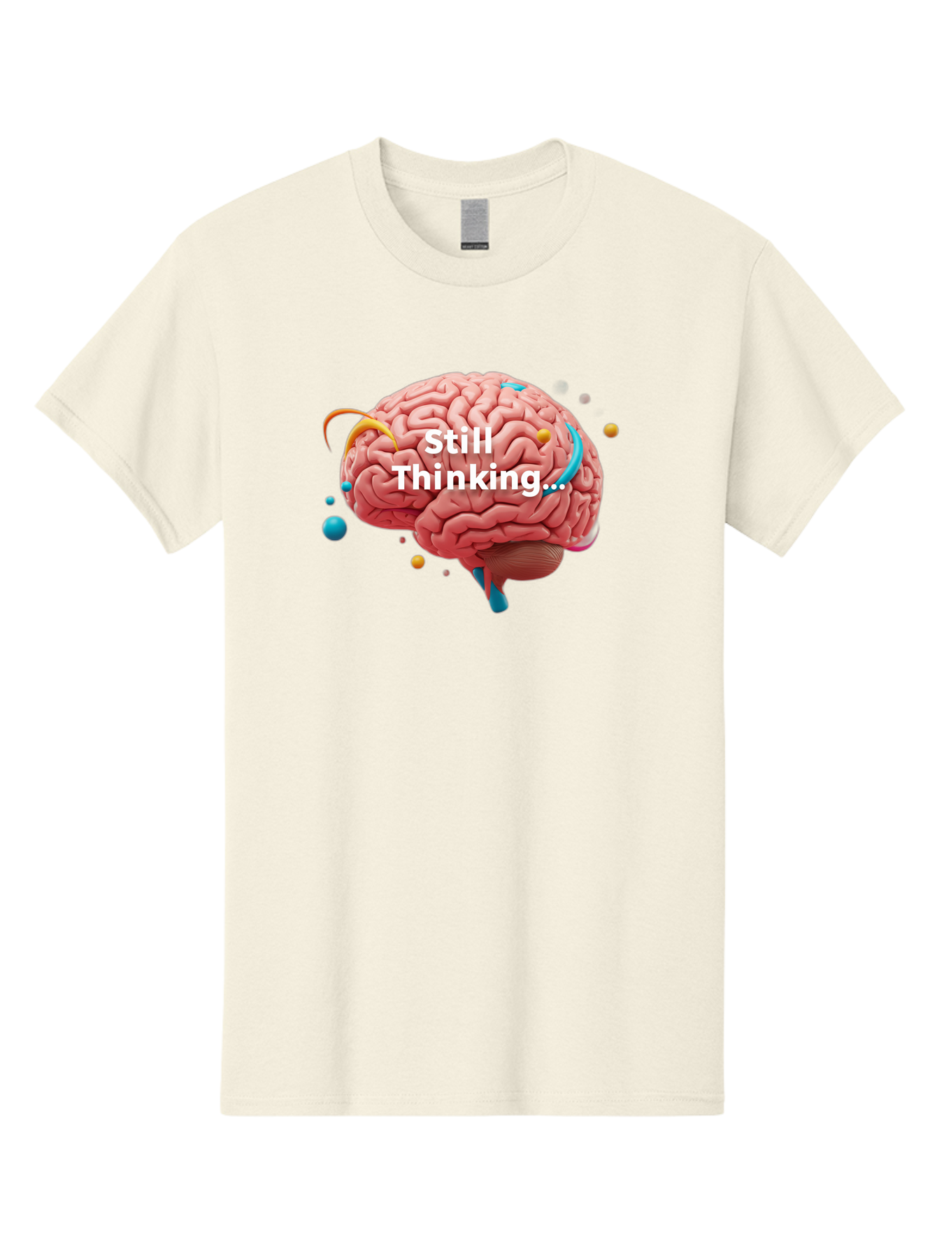Still-Thinking-Brain-1 Men'S Graphic Tee, 100% Cotton, Comfortable Casual Summer Wear, Machine Washable, Human Brain, Creative Thinking, Abstract Shapes, Colorful Orbs, Idea Generation, Problem-Solving, Cognitive Process, Brainstorming, Bab468