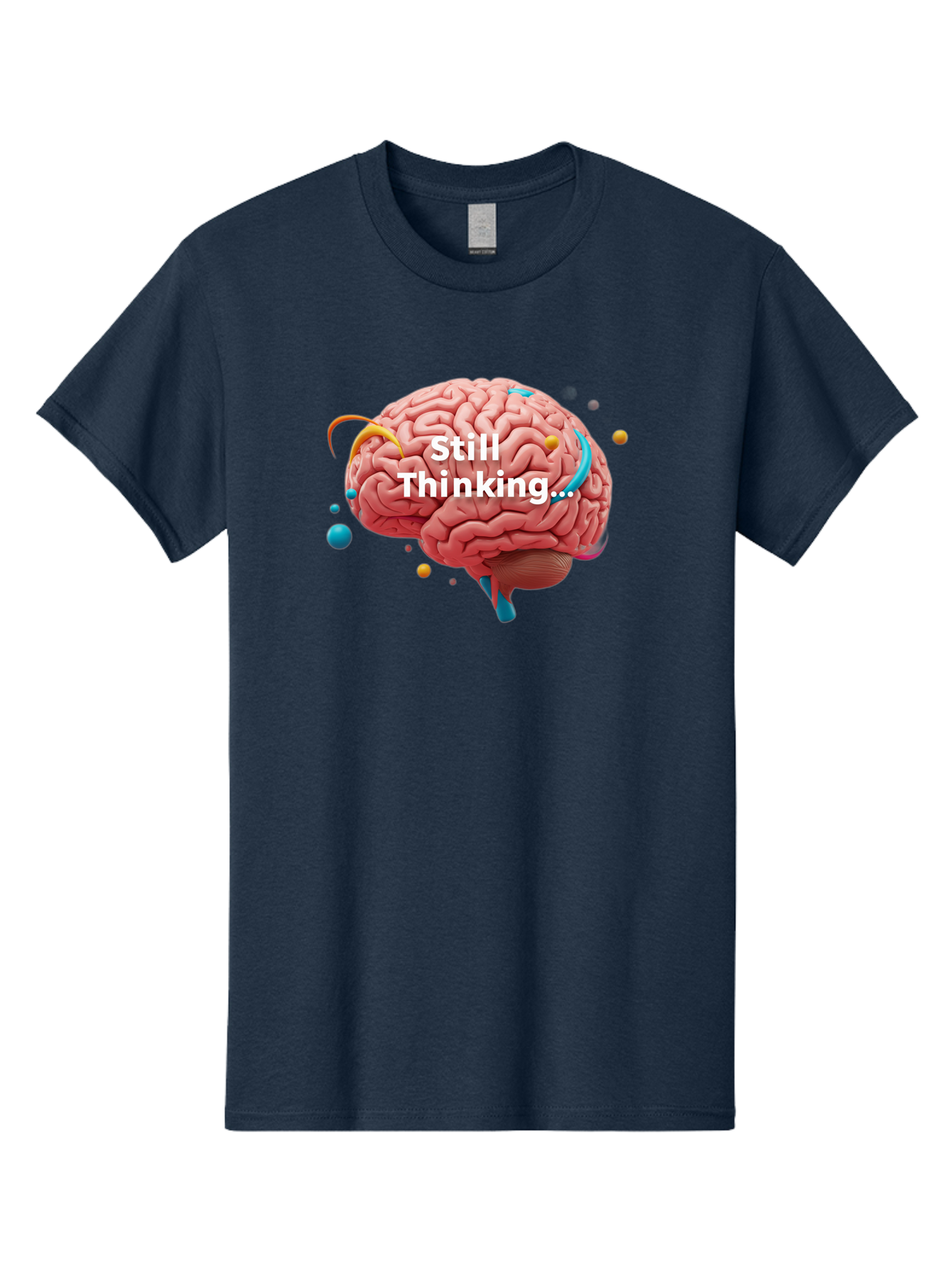 Still-Thinking-Brain-1 Men'S Graphic Tee, 100% Cotton, Comfortable Casual Summer Wear, Machine Washable, Human Brain, Creative Thinking, Abstract Shapes, Colorful Orbs, Idea Generation, Problem-Solving, Cognitive Process, Brainstorming, Bab468