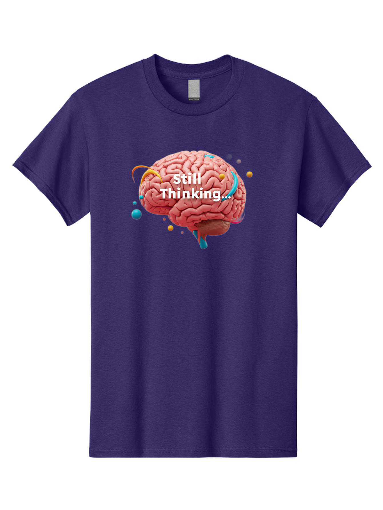 Still-Thinking-Brain-1 Men'S Graphic Tee, 100% Cotton, Comfortable Casual Summer Wear, Machine Washable, Human Brain, Creative Thinking, Abstract Shapes, Colorful Orbs, Idea Generation, Problem-Solving, Cognitive Process, Brainstorming, Bab468