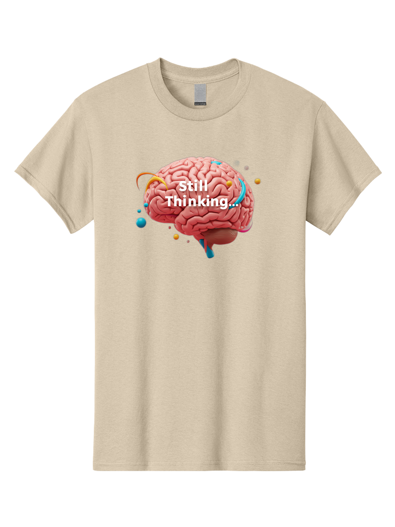 Still-Thinking-Brain-1 Men'S Graphic Tee, 100% Cotton, Comfortable Casual Summer Wear, Machine Washable, Human Brain, Creative Thinking, Abstract Shapes, Colorful Orbs, Idea Generation, Problem-Solving, Cognitive Process, Brainstorming, Bab468