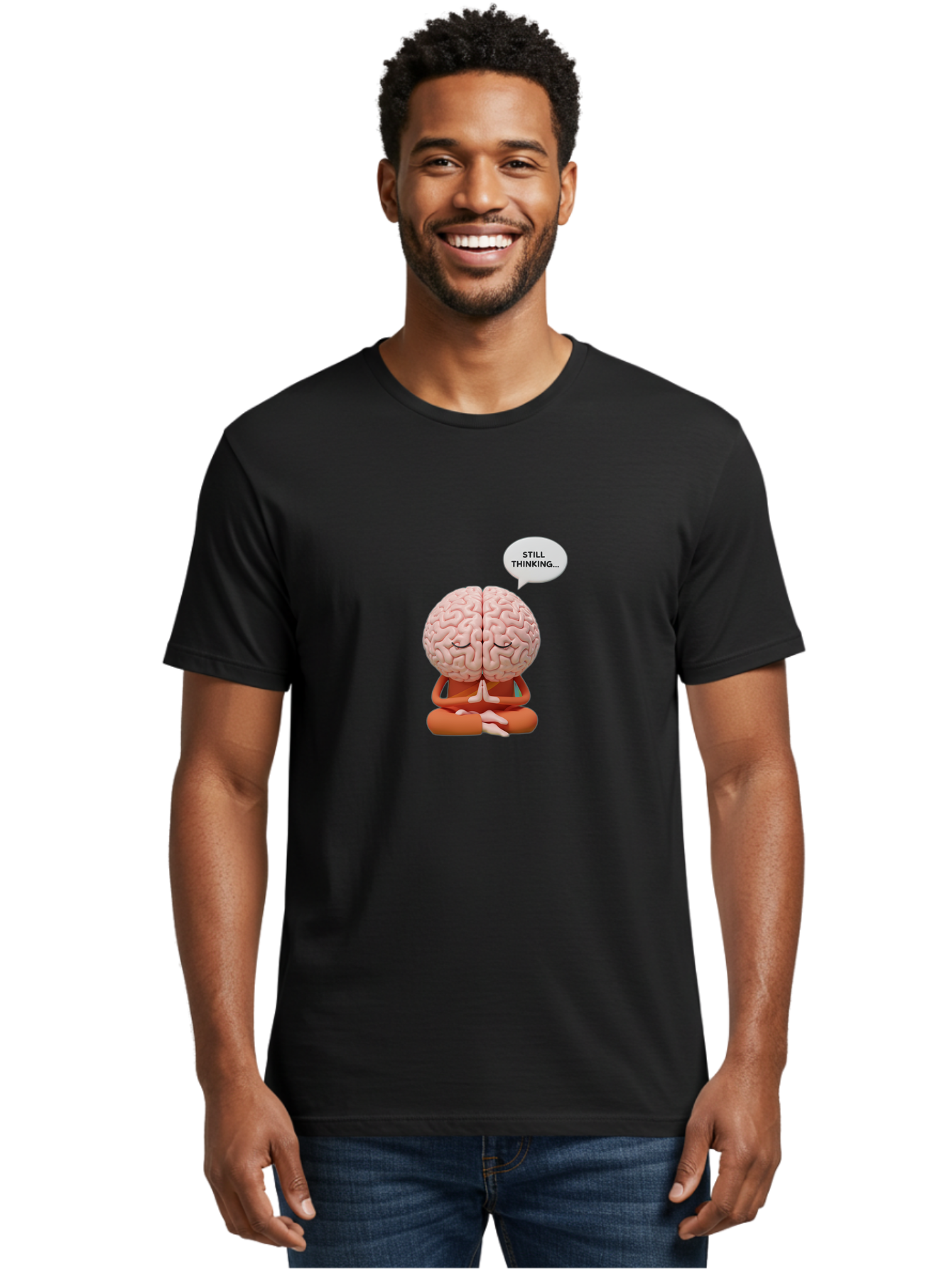 Still-Thinking-Brain-2 Men'S Graphic Tee, 100% Cotton, Comfortable Casual Summer Wear, Machine Washable, Brain Meditating, Thought Bubble, Still Thinking, Meditation Pose, Deep Thought, Mindfulness, Cognitive Function, Brain Power, Bab469