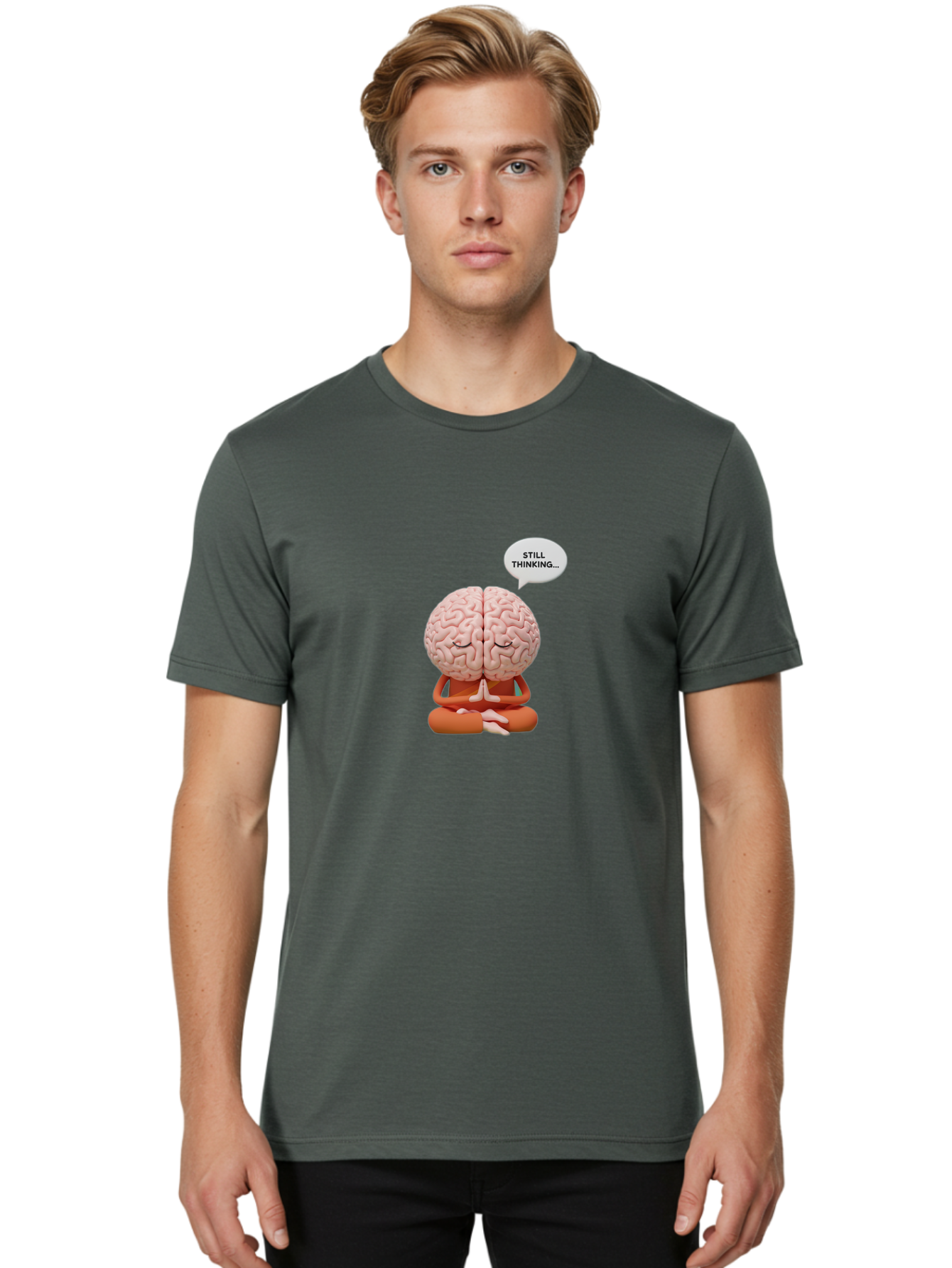 Still-Thinking-Brain-2 Men'S Graphic Tee, 100% Cotton, Comfortable Casual Summer Wear, Machine Washable, Brain Meditating, Thought Bubble, Still Thinking, Meditation Pose, Deep Thought, Mindfulness, Cognitive Function, Brain Power, Bab469